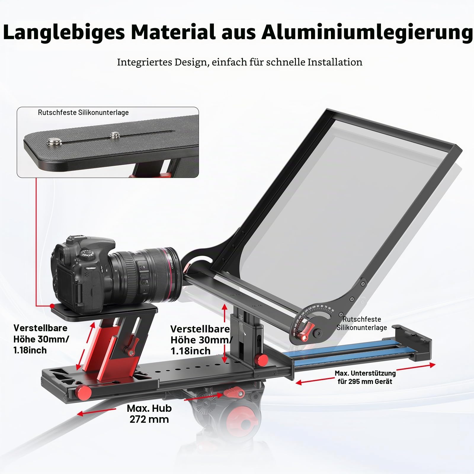 Desview P15 Aluminiumlegierung Hebbarer Teleprompter, 15 Zoll Prompter für iPad Tablet Smartphone DSLR Kamera, Kompatibel mit iOS Android, Fernbedienung und App für Videoaufnahmen, Live-Streaming