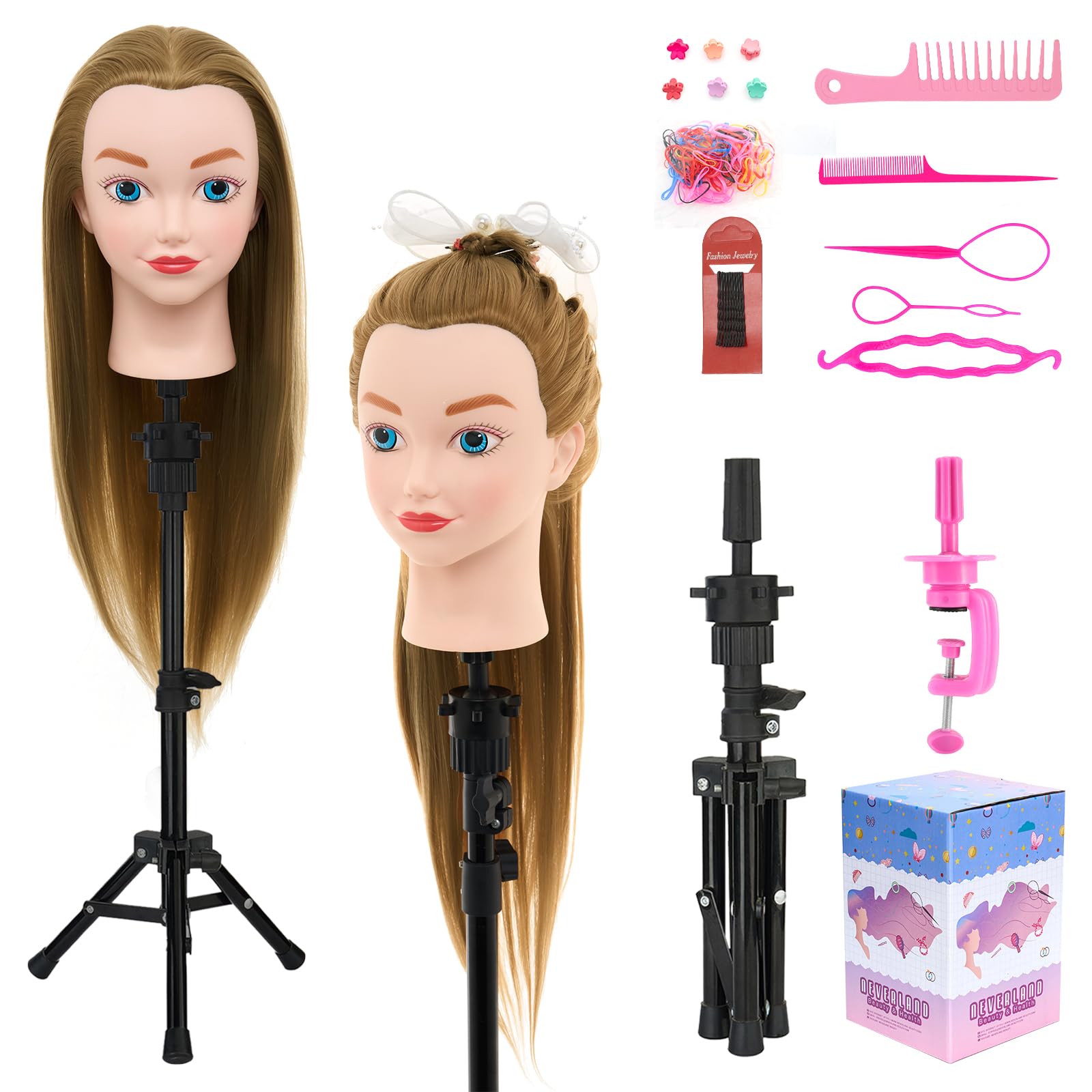 Schminkkopf 50% Echthaar mit Ständer 24" Frisierkopf Friseur