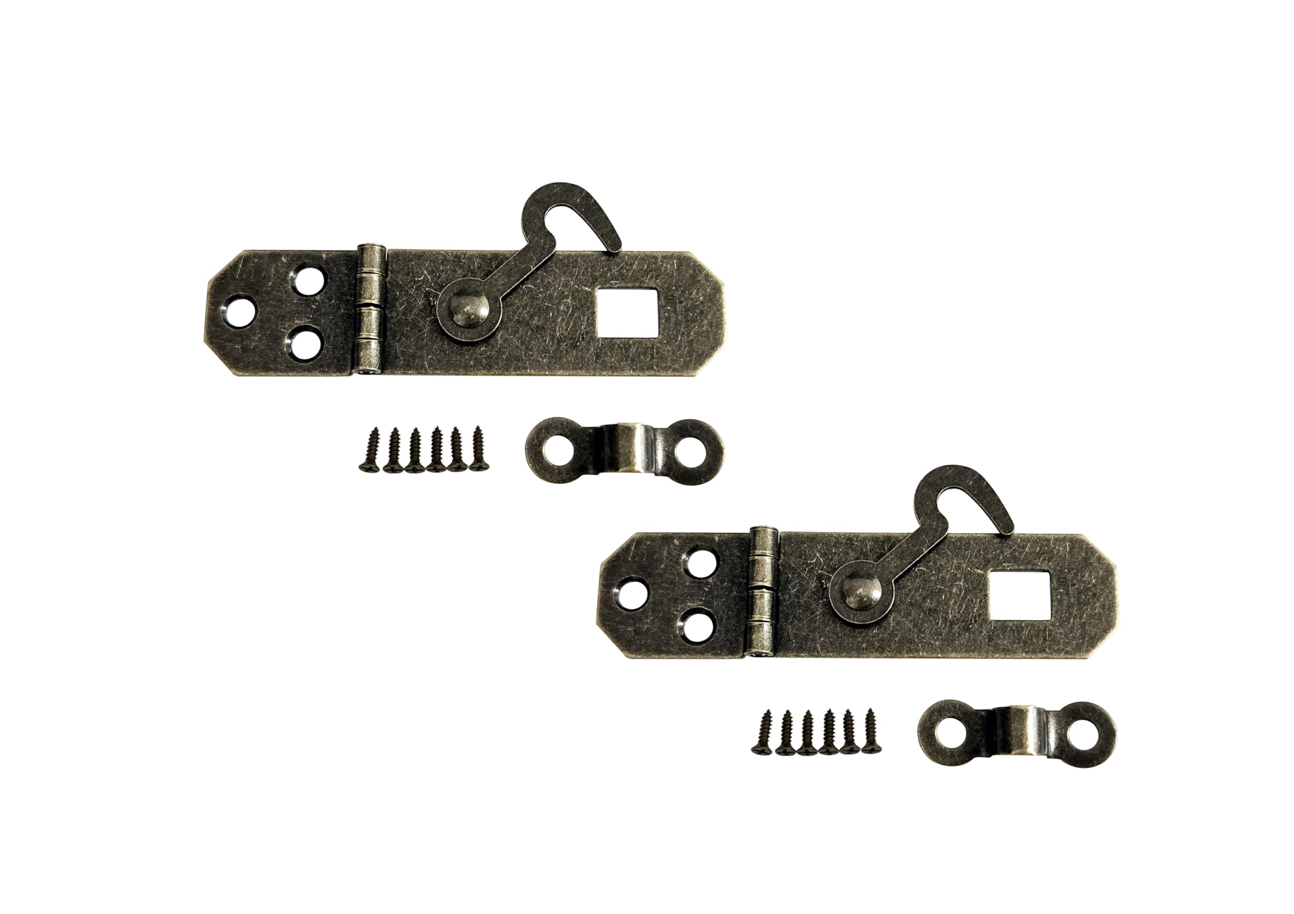 QCAA Decorative Mini Hasp with Hook Latch, 2-1/8" x 3/4", for Small Box, Antique Brass, Made in Taiwan, 2 Pack