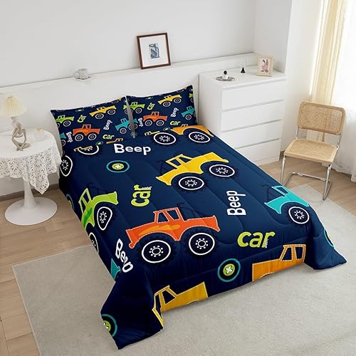 Miniatura 4 de Feelyou Juego de ropa de cama de coche de dibujos animados para niños, juego de edredón para niños, equipamiento para niños, camiones, decoración de