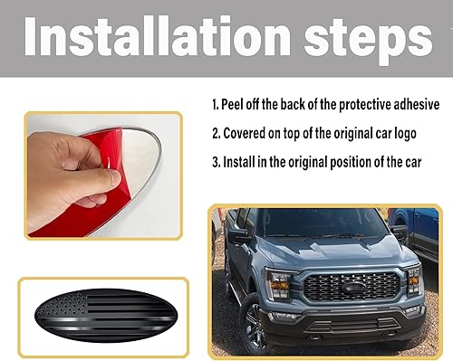 Miniatura 5 de CONGCONG emblema para Ford, 9.5 pulgadas, superpuesto, rejilla delantera, puerta trasera, aluminio, ovalado, bandera negra americana, 2 piezas