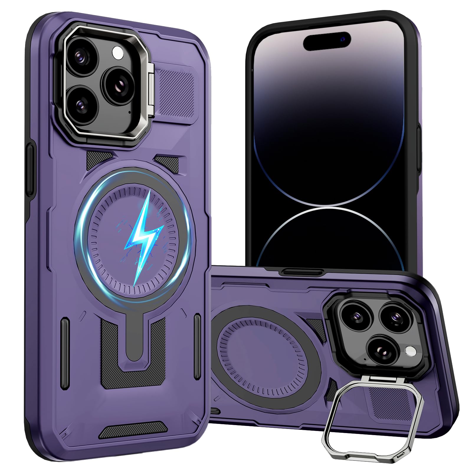 DIFAYA for iPhone 14 Pro Max Case Compatible with MagSafe, Built-in Camera Ring Stand, 23 FT Military-Grade Drop Protection Magnetic Cover for iPhone