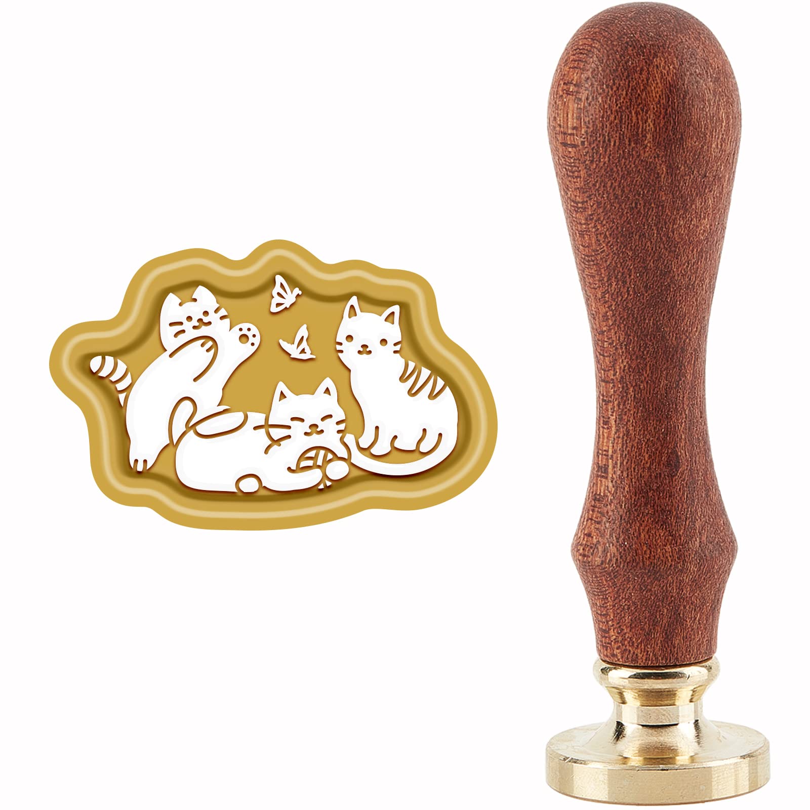 CRASPIRE Brass Three Cats Wax Seal Stamp with Wooden Handle, Removable Head, for Art, Craft, Invitations, Scrapbooking