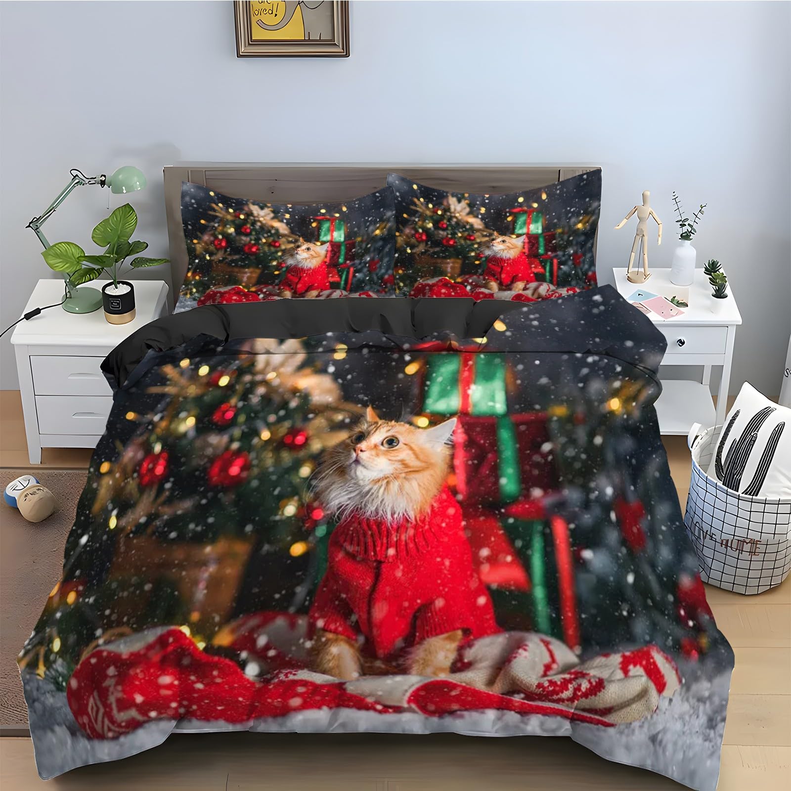 Housse de couette 200x200 chat : parure de lit zippée pour en finir avec la couette qui glisse