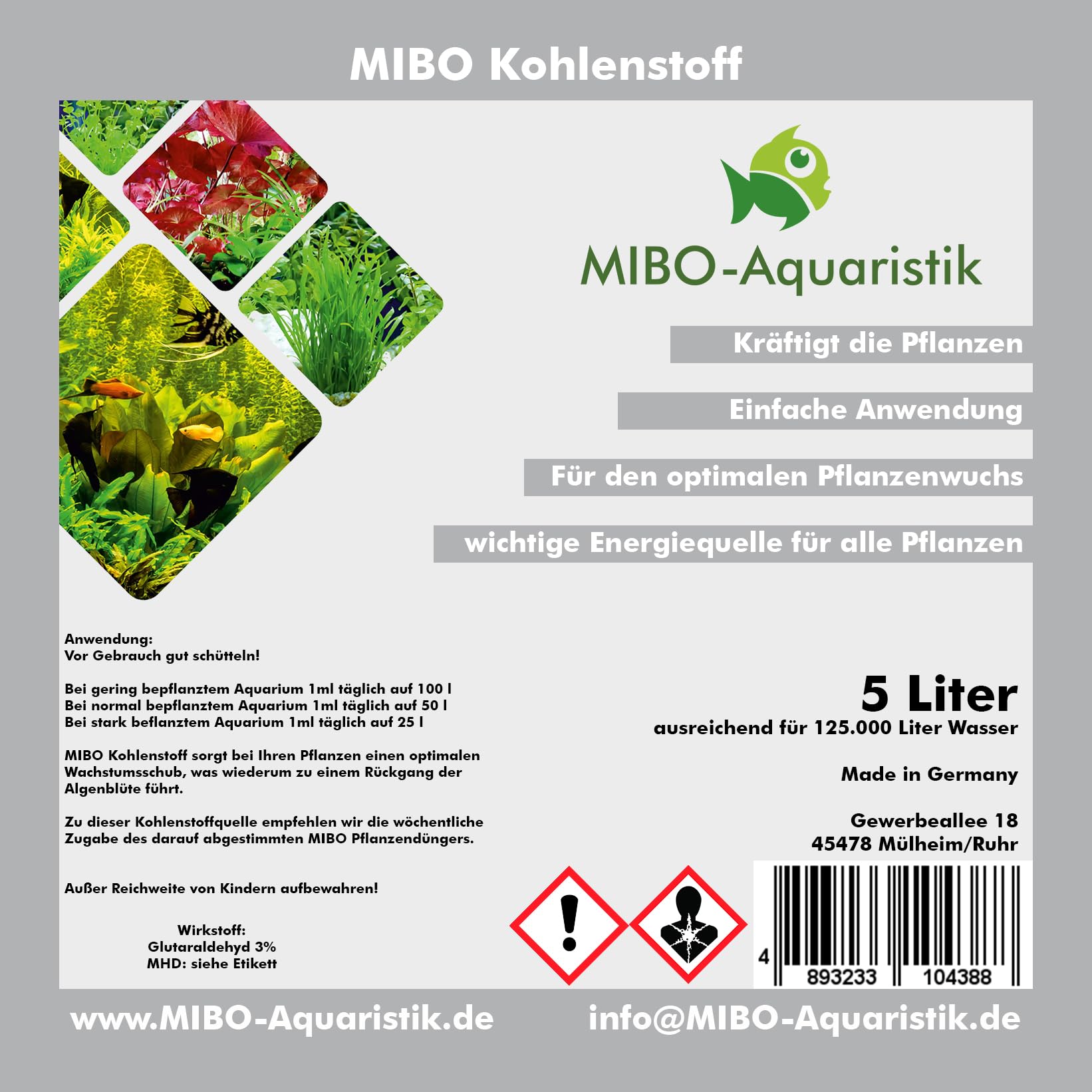 MIBO Pflanzendünger Spar Set 3x 5000ml Aquariumdünger bestehend aus 1x5000 ml Pflanzendünger, 1x5000 ml Kohlenstoffdünger und 1x5000 ml Eisendünger Neu!