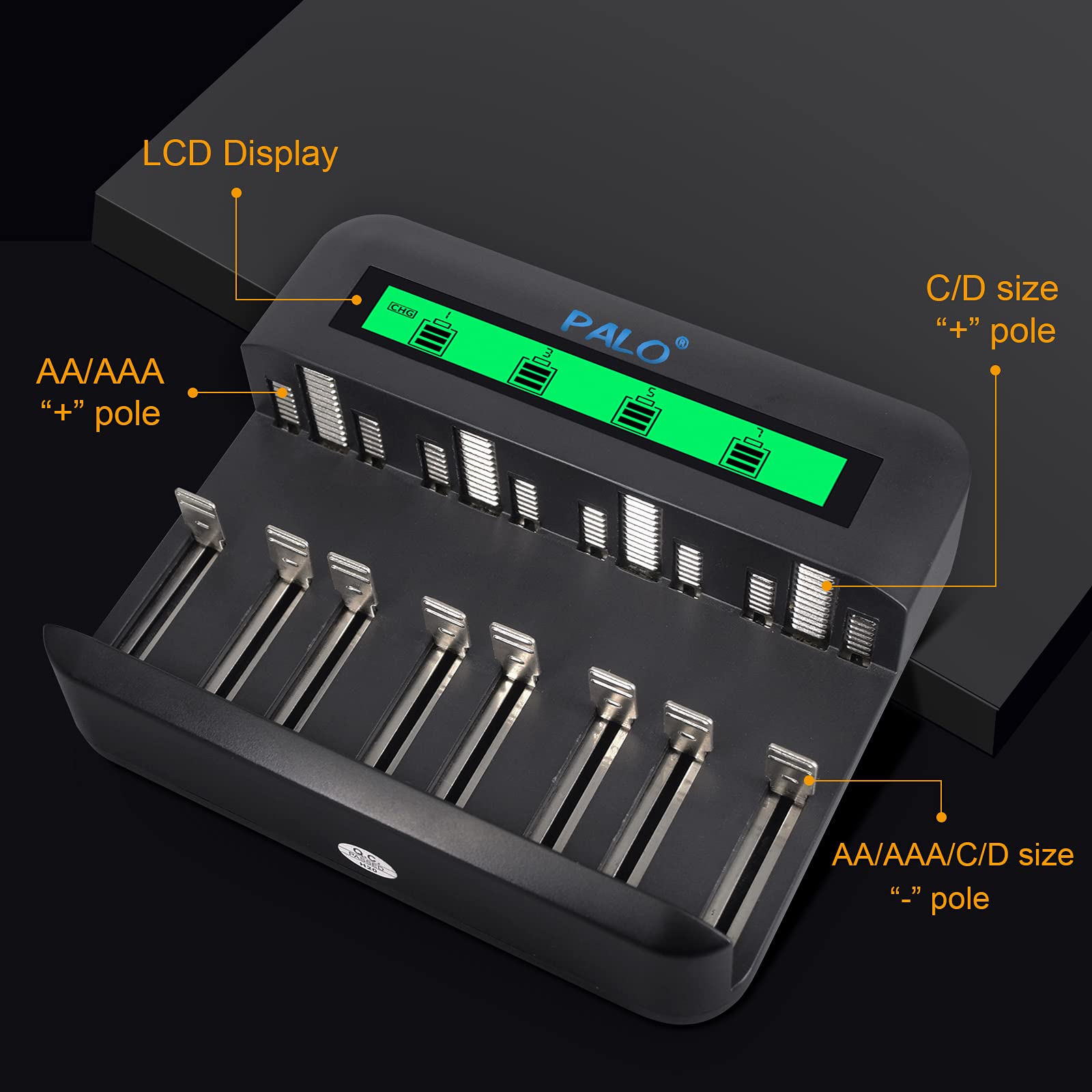 - Paquete de 4 baterías recargables de alta capacidad de 8000 mAh con cargador de batería universal para AA AAA C D