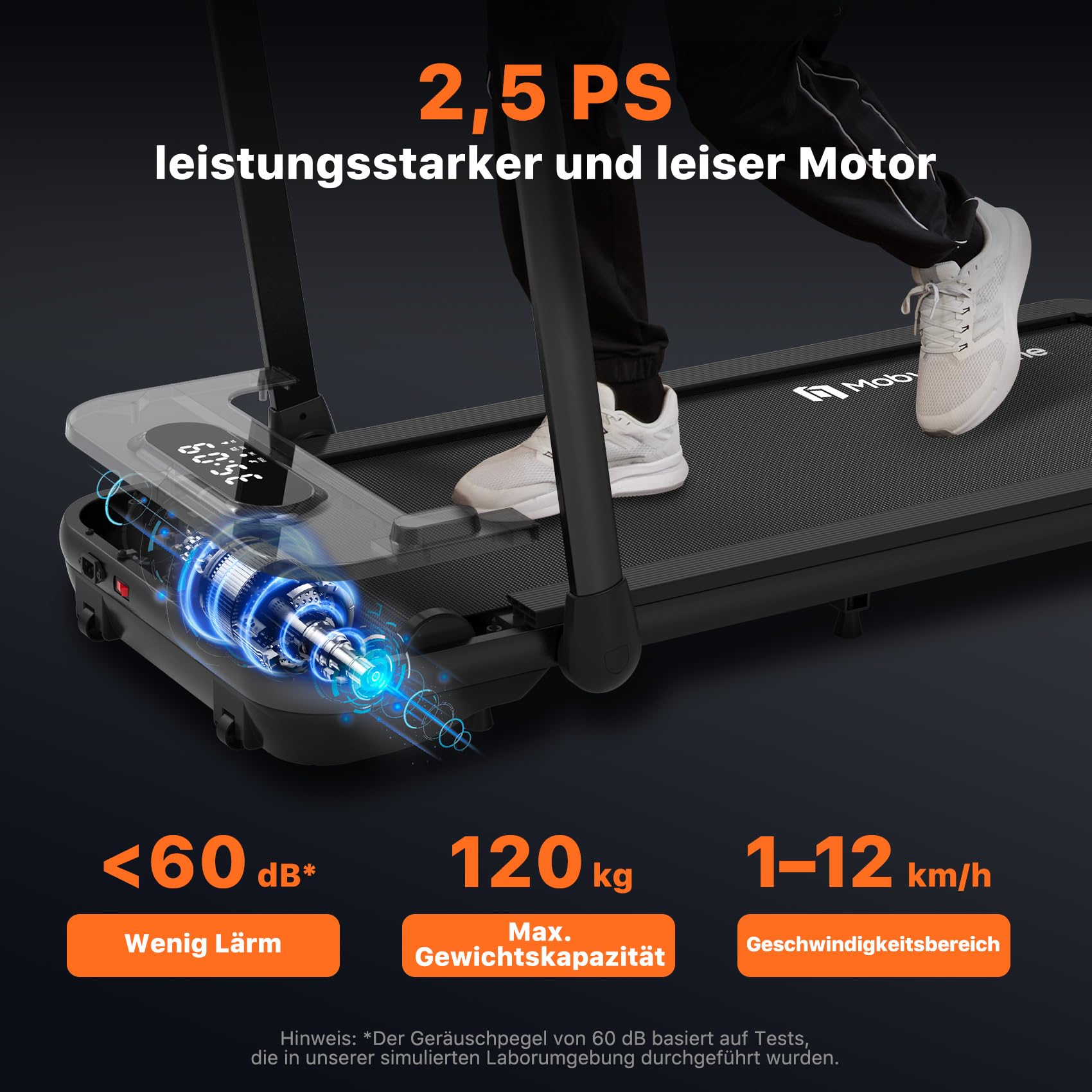 Mobvoi Home Laufband SE, Intelligente KI 3-in-1-Klapplaufband, elektrisches Laufband, 2,5 PS, kompakt tragbar unter dem Schreibtisch, 12 km/h, Fernbedienung, platzsparend, TicSports APP, 120 kg