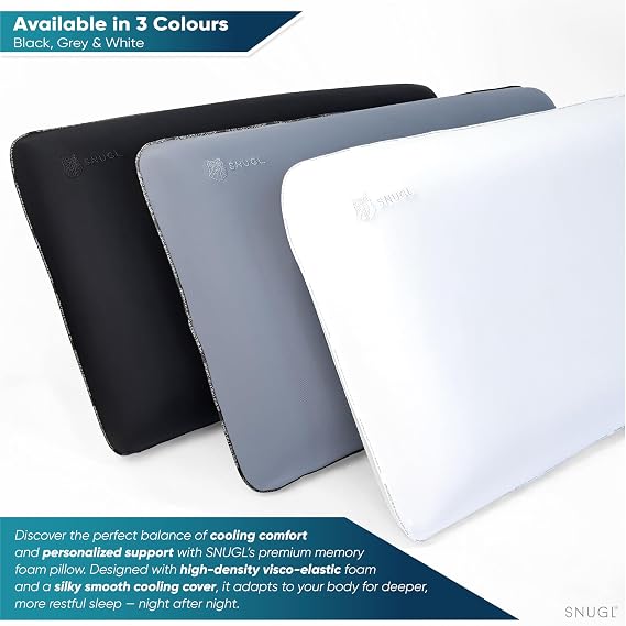 SNUGL Cooling Memory Foam Pillow – Orthopedic Side Sleeper Pillows for Neck, Back & Shoulder Support, Firm Ergonomic Design for Cervical Alignment and Pain Relief, Hypoallergic (Medium Black)