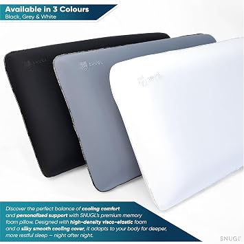 SNUGL Cooling Memory Foam Pillow – Orthopedic Side Sleeper Pillows for Neck, Back & Shoulder Support, Firm Ergonomic Design for Cervical Alignment and Pain Relief, Hypoallergic (Medium Black)