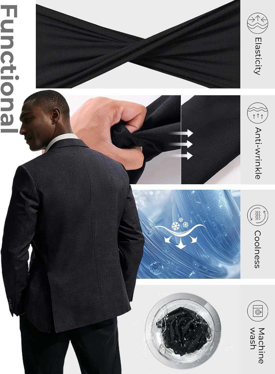 PJ PAUL JONES Mens Casual Business Sport Coat Blazer Two Buttons Slim Fit Lightweight Jacket - Image 4