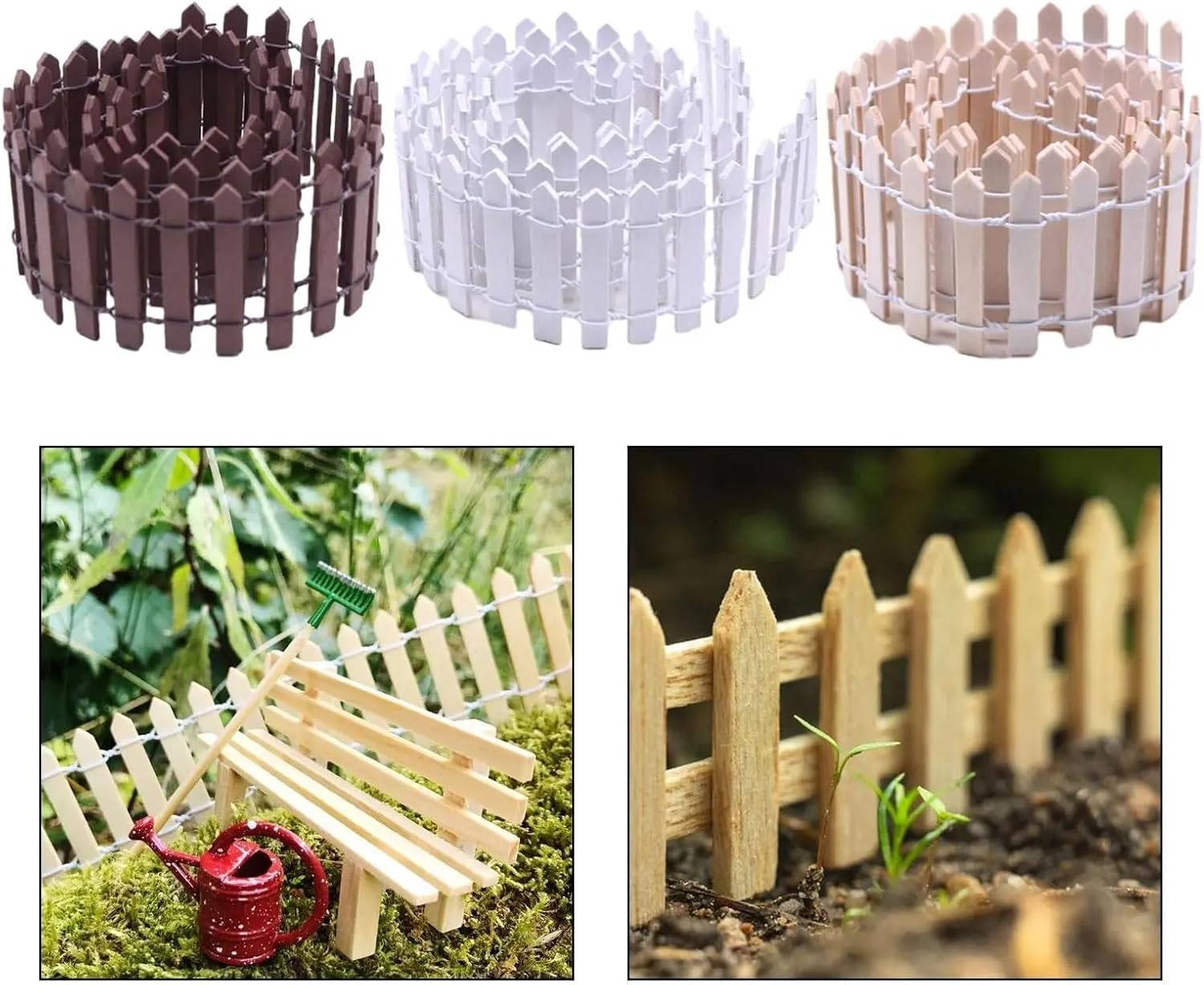 2Pcs Miniature Wood Picket Fence for Micro Landscape & DIY Fairy Garden Decoration(Coffee)