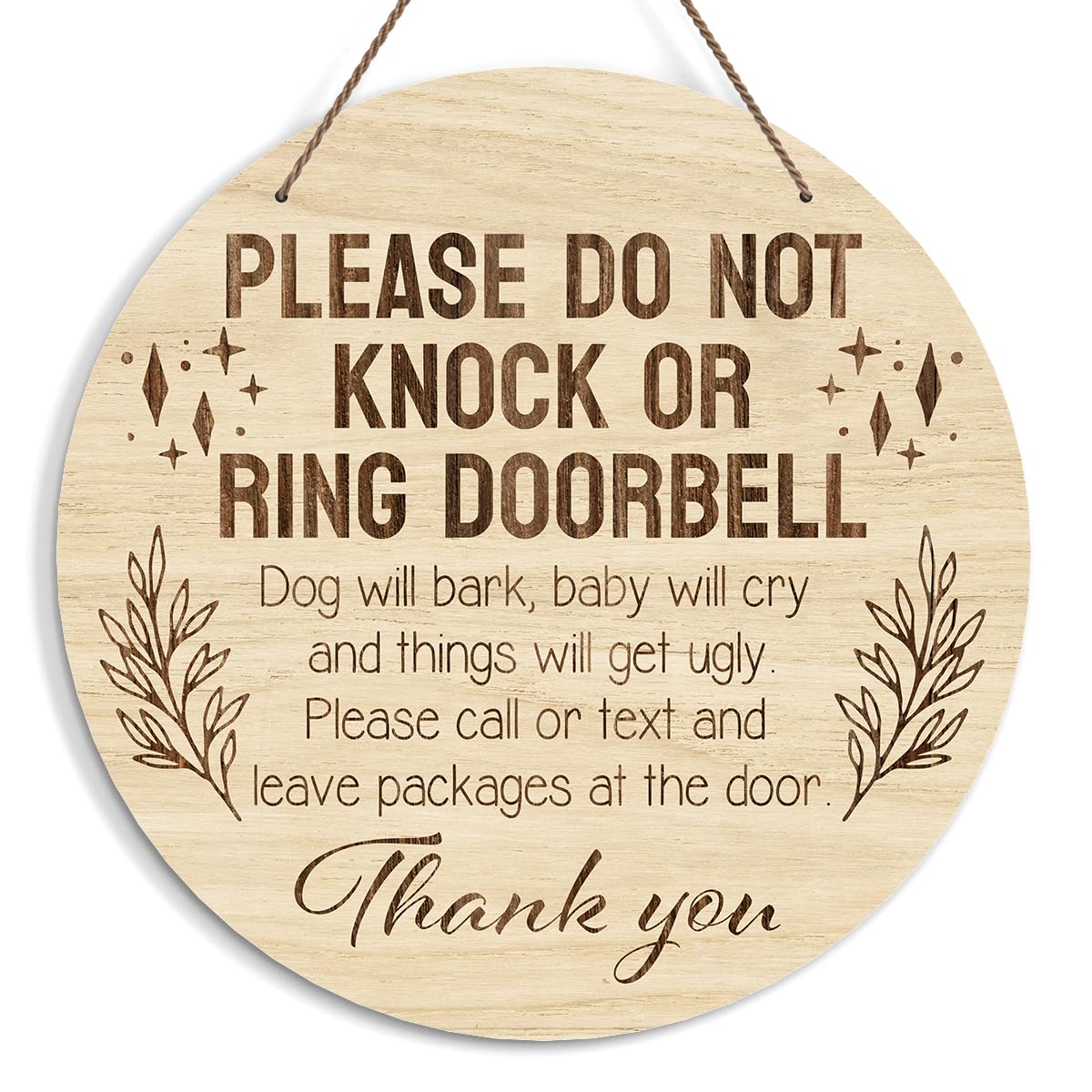 Baby Sleeping Sign for Front Door, Do Not Knock or Ring Doorbell Door Decorations, Rustic Wooden Hanging Sign for Farmhouse Porch Nursery, Wood Door