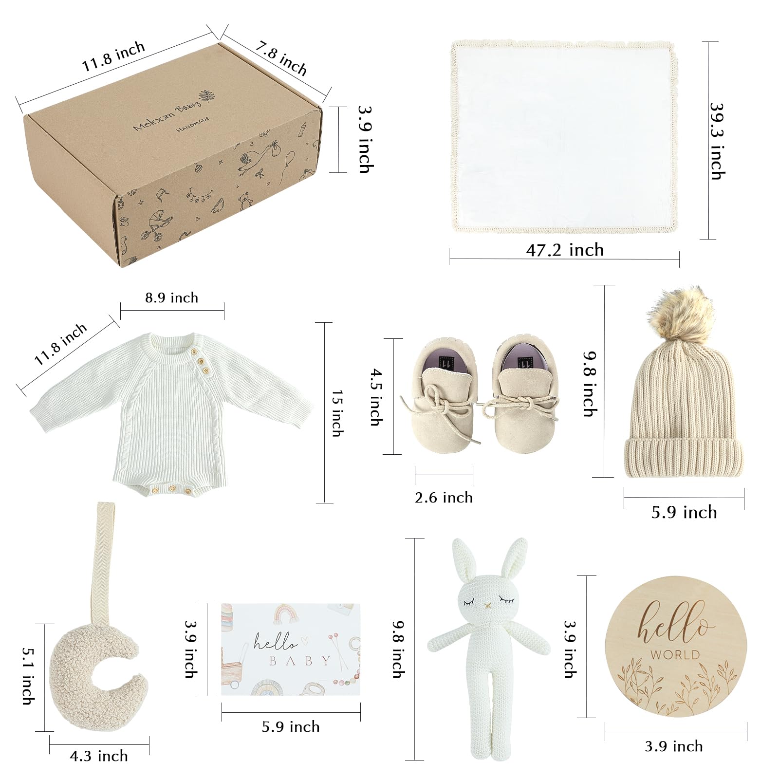 meloom Baby-Geschenk-Set, Unisex-Geschenkbox, Boho-geschlechtsneutrale Baby-Essentials, für neue Mutter, Geschenke für Jungen und Mädchen, personalisierter Geschenkkorb für Neugeborene