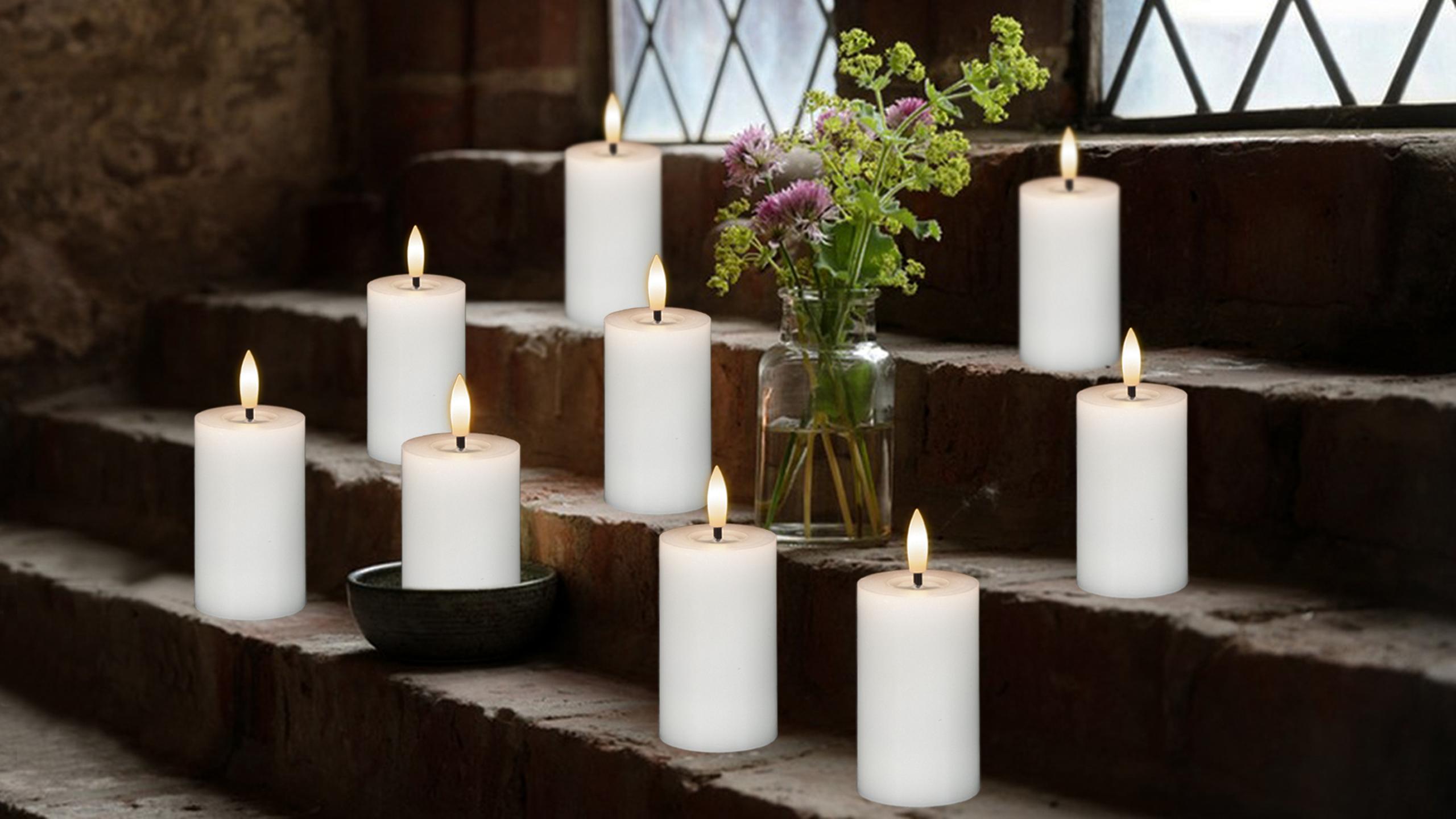 Image of Votive Candles Battery Operated, 6 PCS Real Wax White LED Votive Flemeless Candles with Remote Timer and Flickering 3D Flame, Pillar Candle for Home Wedding Party Decor(1.9 inch x 4.5 inch)