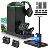 MENEEA Cooling Fan Dust Proof for Xbox Series X Console with Colorful Light Strip, Charging Stand with Cooling Fan for Xbox Series X Console and Controller