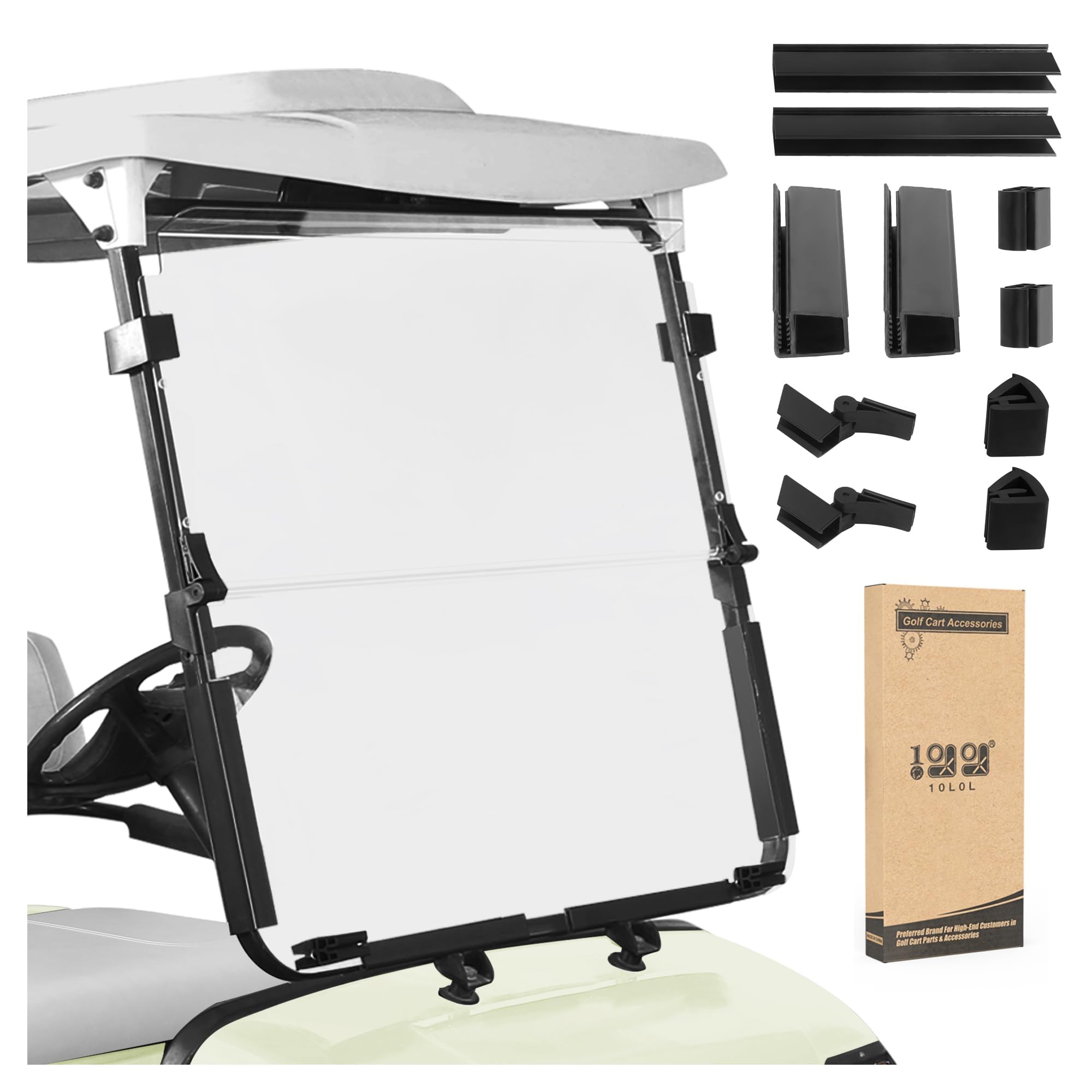 View 1 of 10L0L Golf Cart Windshield for Yamaha G14 G16 G19 1995-2003 Gas and Electric Golf Cart, Durable & Foldable (Clear)