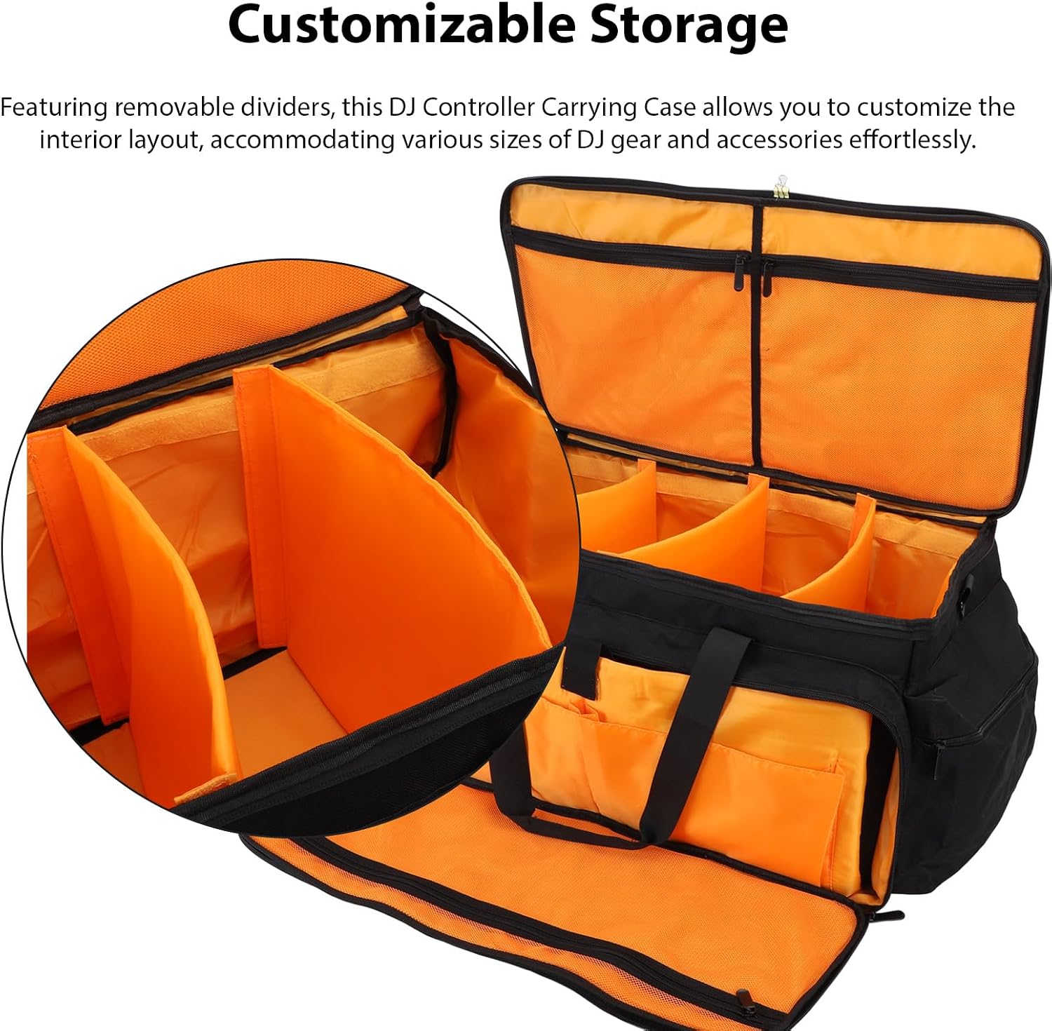 Fockety DJ Controller Case, Portable DJ Controller Bag with Removable Dividers Adjustable Strap and Handle, Durable Oxford Fabric Anti Slip Bottom Gig Bag Accessories Pouch for Cable