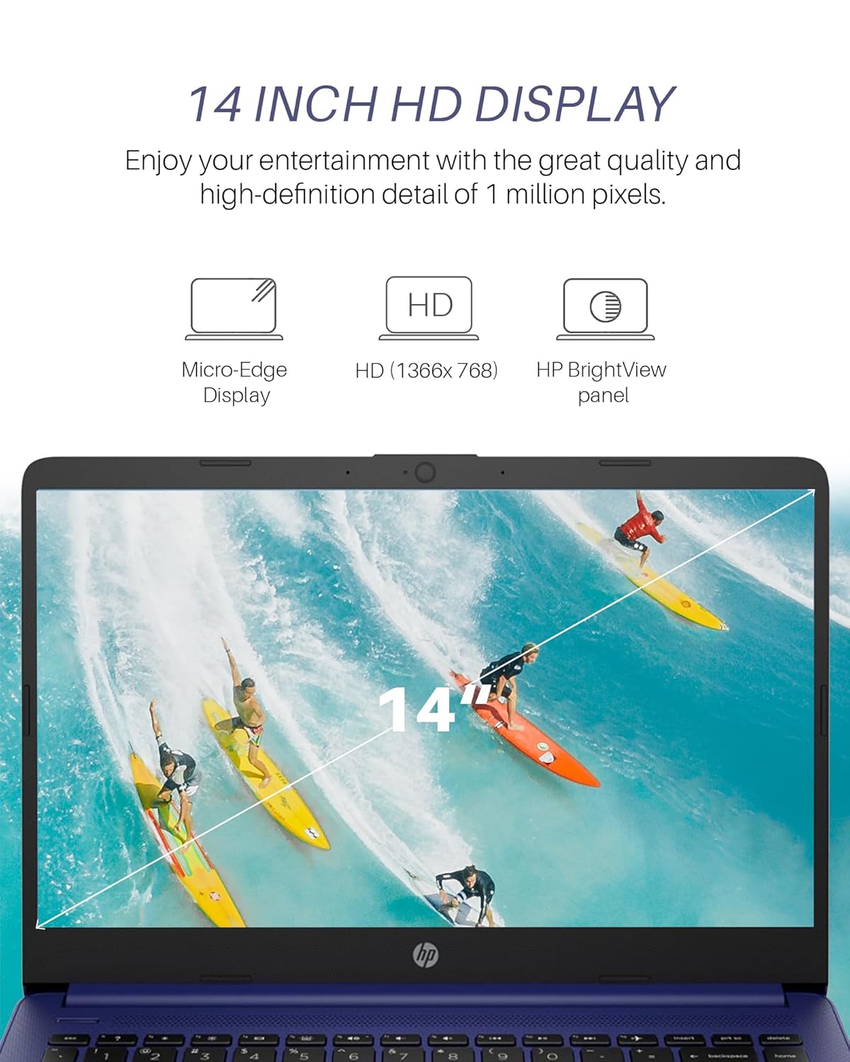 HP Stream 14 inch Laptop for Student and Business, Intel Quad-Core Processor, 4GB RAM, 64GB eMMC, 1-Year Office 365, Webcam, 12H Long Battery Life, Lightweight & Slim Laptop,... - Image 4