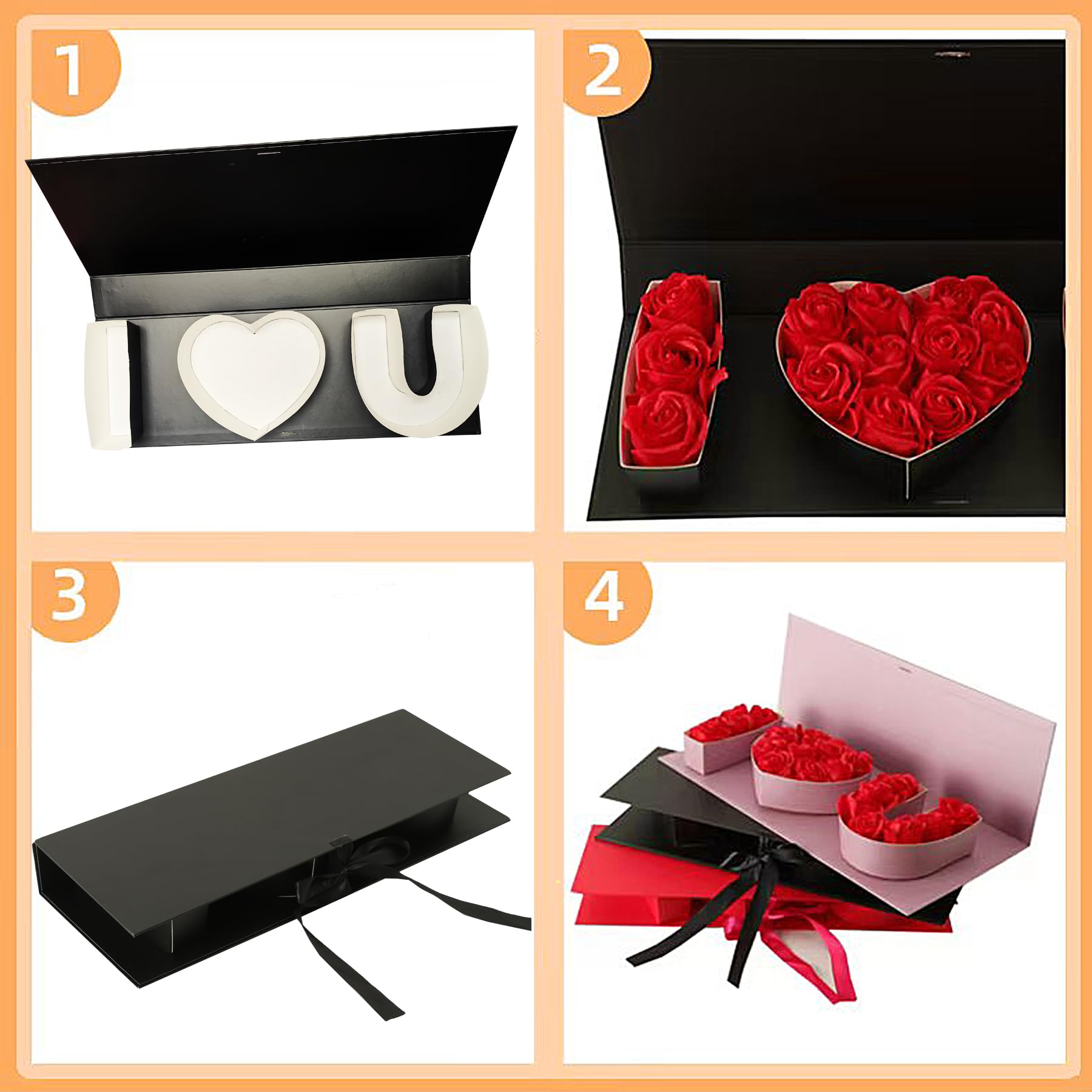 Ireer 6 Pack Valentine's Day Empty I Love U Flower Box Cardboard Letter Shaped Fillable Heart Gift Box For Wedding Galentine's Day Arrangement Candy Treat Rose, 17.7 X 6.1 X 1.97''(Pink,I