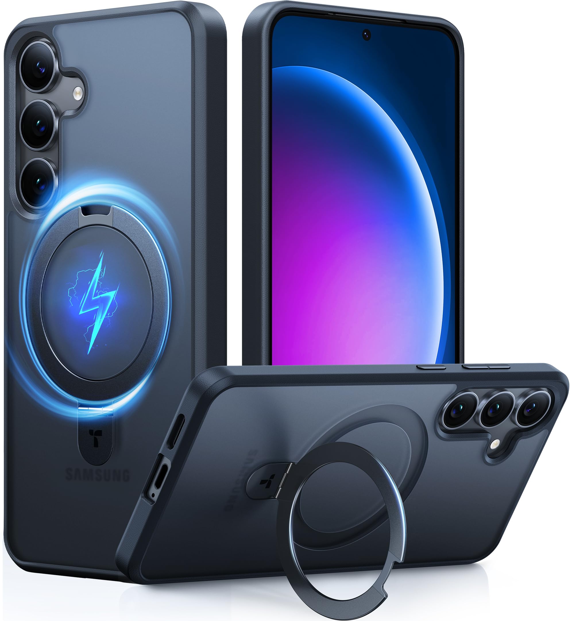 TORRAS Magnetic Stand for Samsung Galaxy S25 Plus Case, [Compatible with Magsafe] [Military Grade Drop Tested] Shockproof Ring Translucent Slim Protective Phone Case for S25 Plus Case Ostand, Black