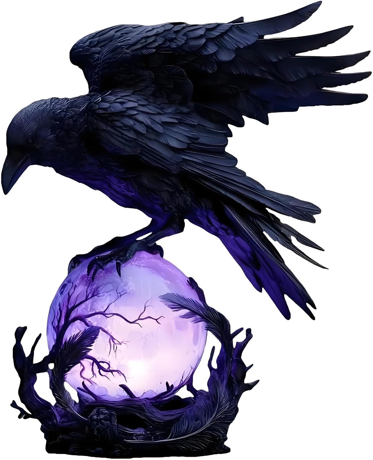 Gothic Raven Moonlight LED Light, 3D Hollowed-Out Lantern, Soft Purple Light, Mysterious Raven Sculpture Perched on a Glowing Sphere, Suitable for Collectors and Halloween Enthusiasts