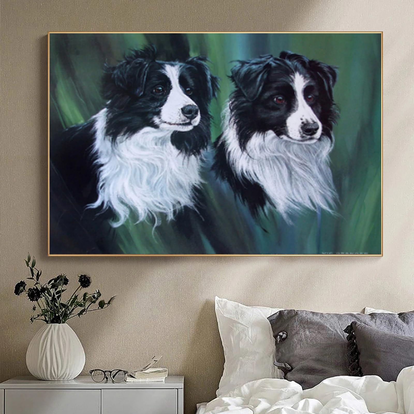 Canevas Broderie Point De Croix Kit Complet Adulte Debutant, Animal Border Collie Pré-Imprimé 11Ct Ensemble De Broderie Au Point De Croix Fils Dmc Artisanat Artisanat Fait À La Main Artisanat Ki