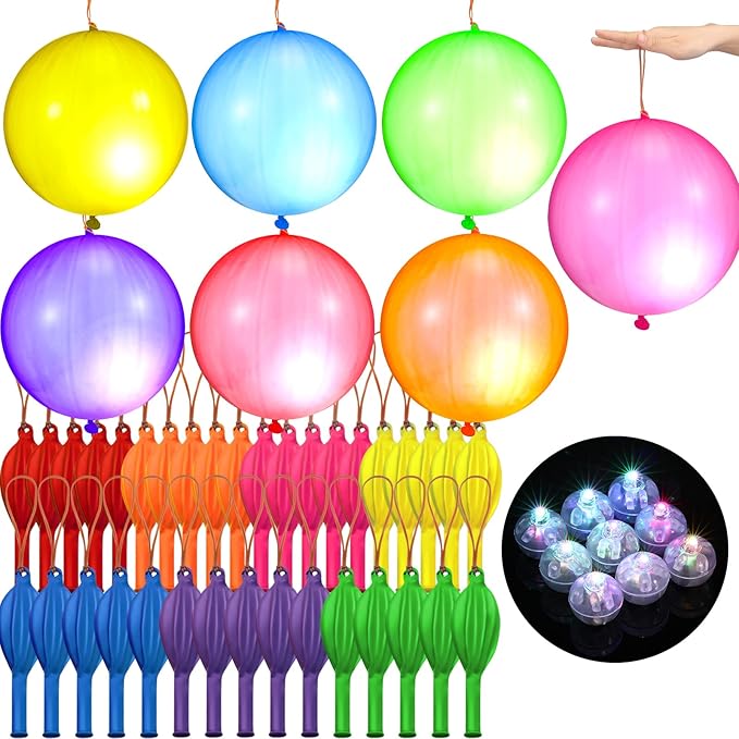 Chivao 60 Pcs Light up Punch Balloons with Multicolor LED Light, Glow in the Dark