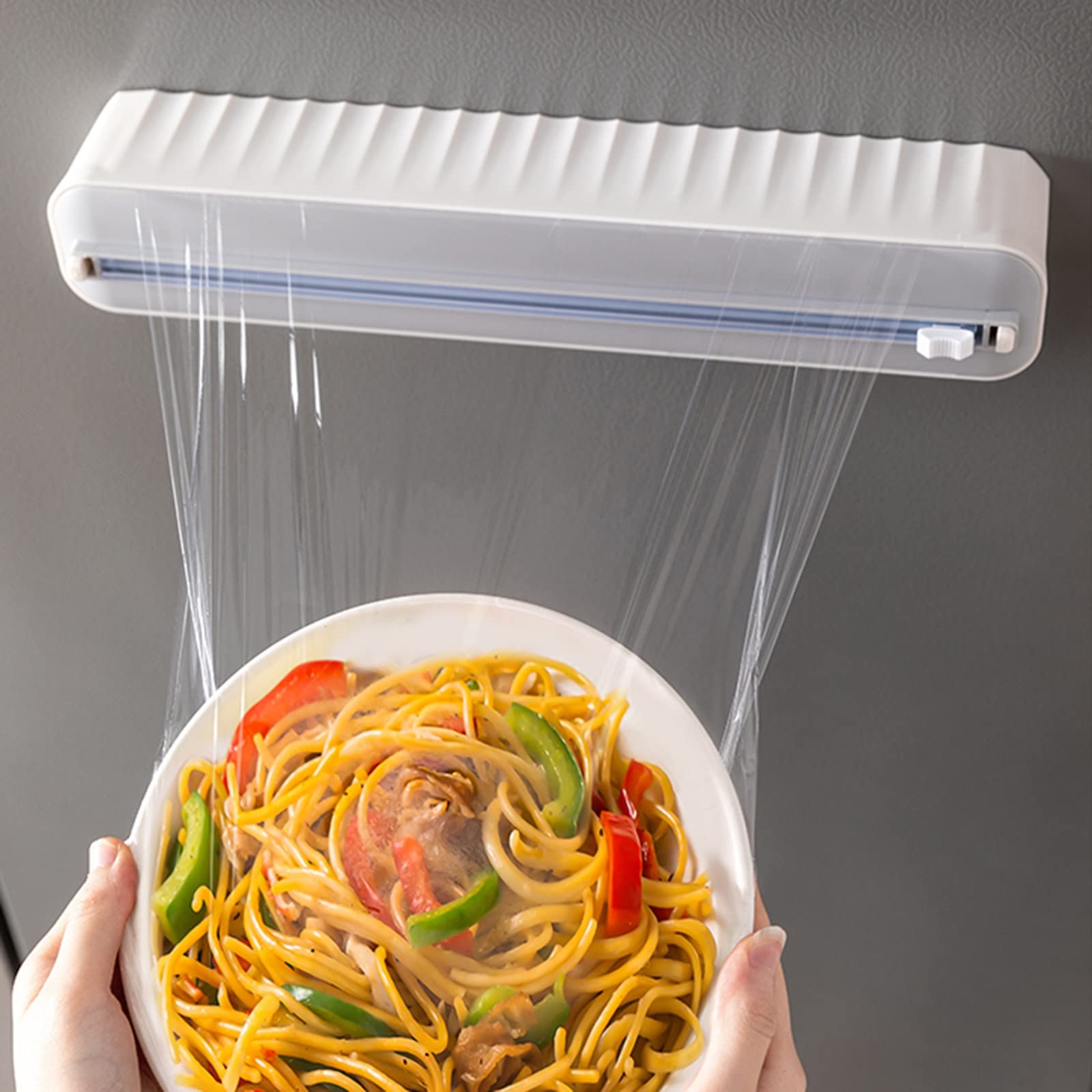 Dispensador de film transparente, dispensador de alimentos, dispensador de film transparente con cortador para cajón de cocina, se puede colgar y se adapta fácilmente al corte del cajón (negro)