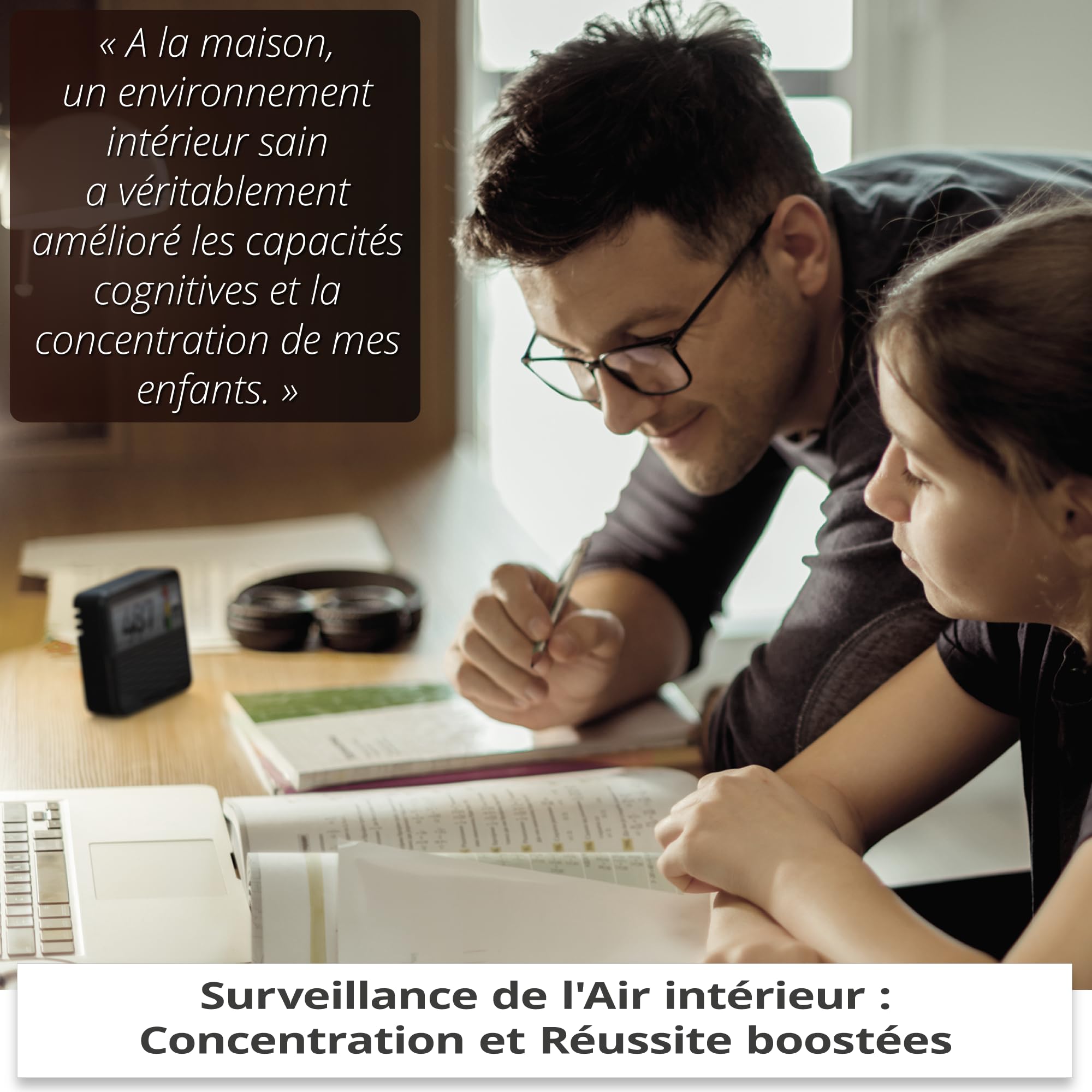 éCO2 - Moniteur de Qualité de l'Air Intérieur - Détecteur CO2 Précis et Durable - Capteur CO2, Température et Humidité - Autonome et Portable - Parfait pour Maison/Bureau/École