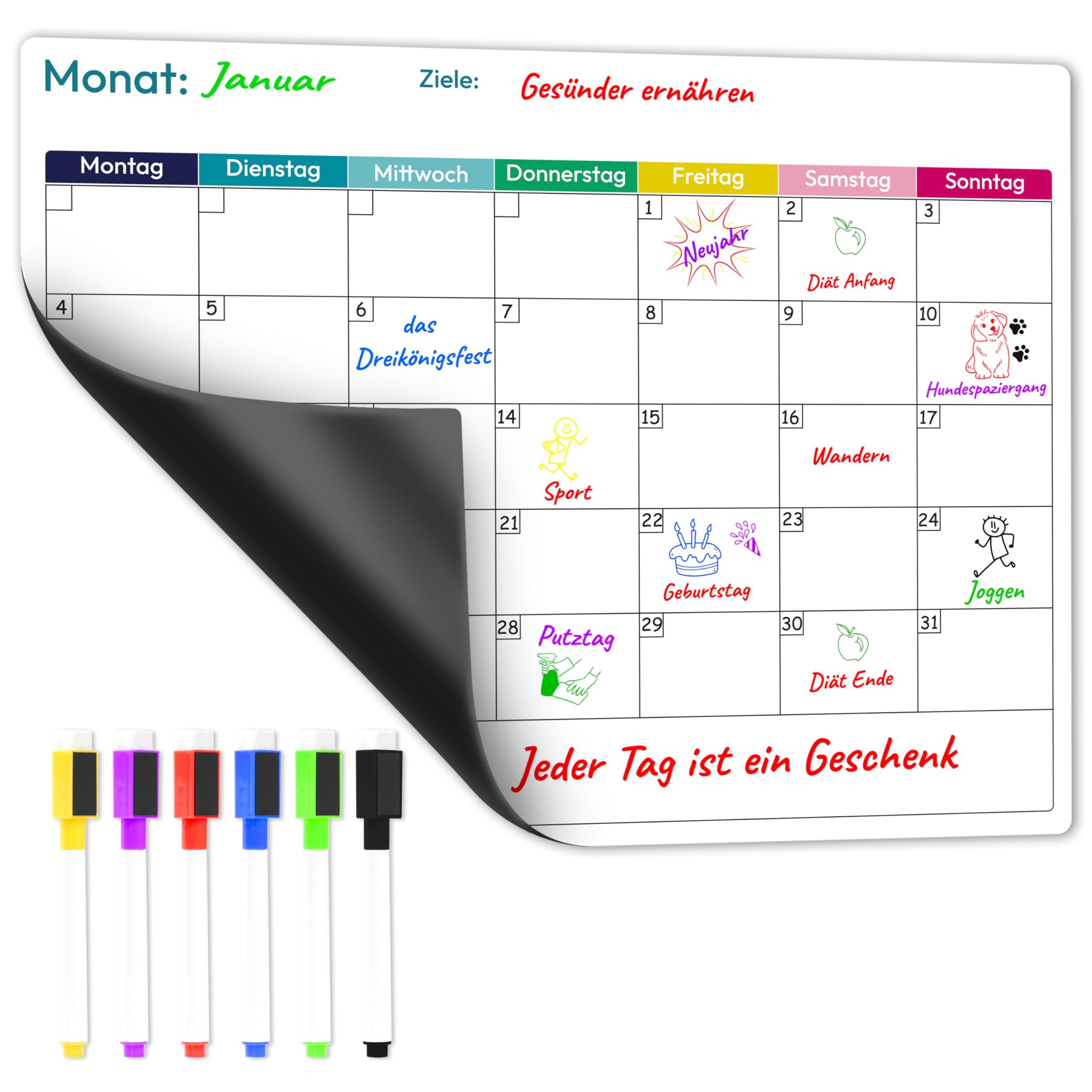 Dreamxiang Kühlschrank-Kalender Magnetisch – Monatsplaner + Today-Liste, Trocken Abwischbar