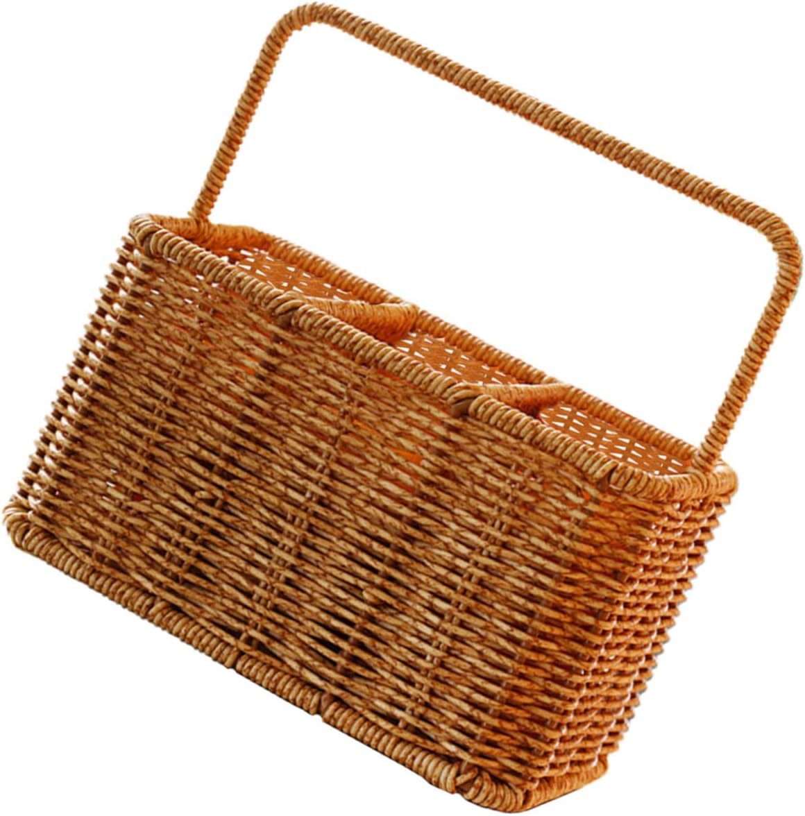 Mobestech Woven Cutlery Storage Basket Organizer Dividers Multi-Compartment Utensil Holder for Forks Spoons and Knives Sturdy Kitchen Supply for Home Use