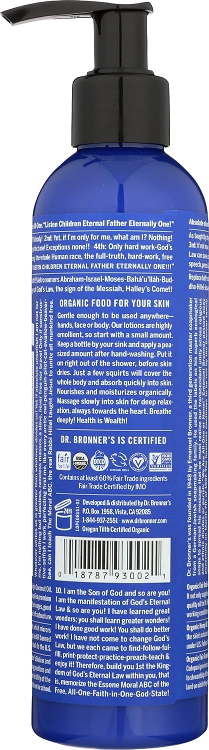 Dr. Bronner's & All-One Organic Lotion for Hands & Body, Peppermint, 8-Ounce Pump Bottle