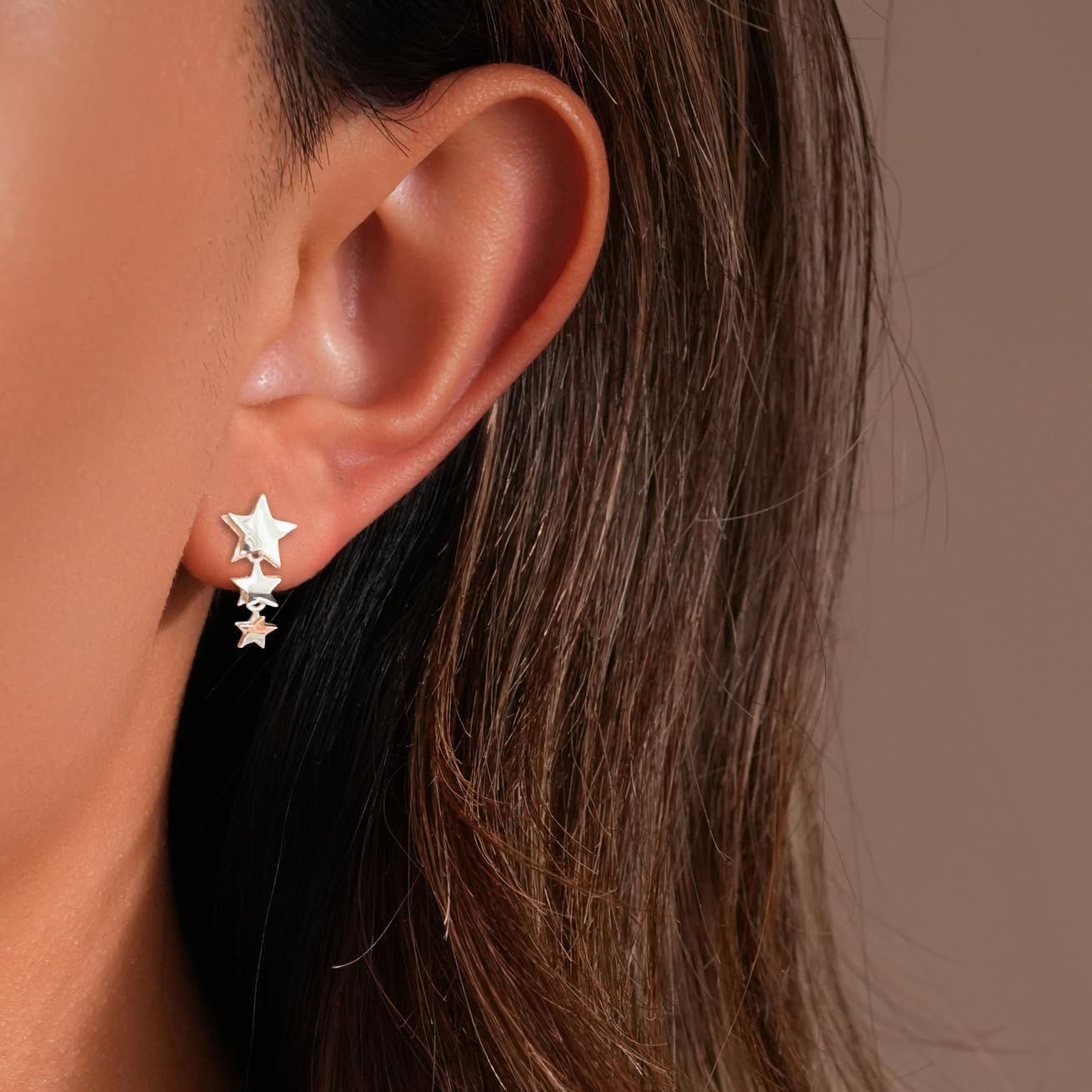 Star Stud Earring for Women，925 Sterling Silver Three Stars Earrings to Daughter Mother Minimalist Star Chain Drop Earring for Her Birthday Wedding Hypoallergenic Jewelry Gift - Image 2