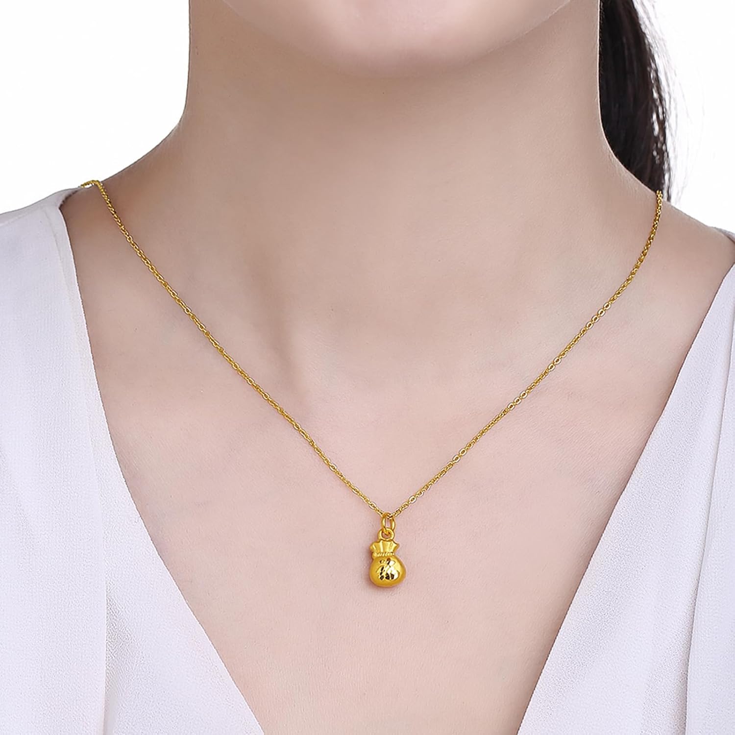 24K Solid Gold Pendant for Women, Real Pure Gold Jewelry Accessory Exquisite Lucky Fortune Bag Pendant for Men Girlfriend Boyfriend Lover Gifts (Not Include Necklace)