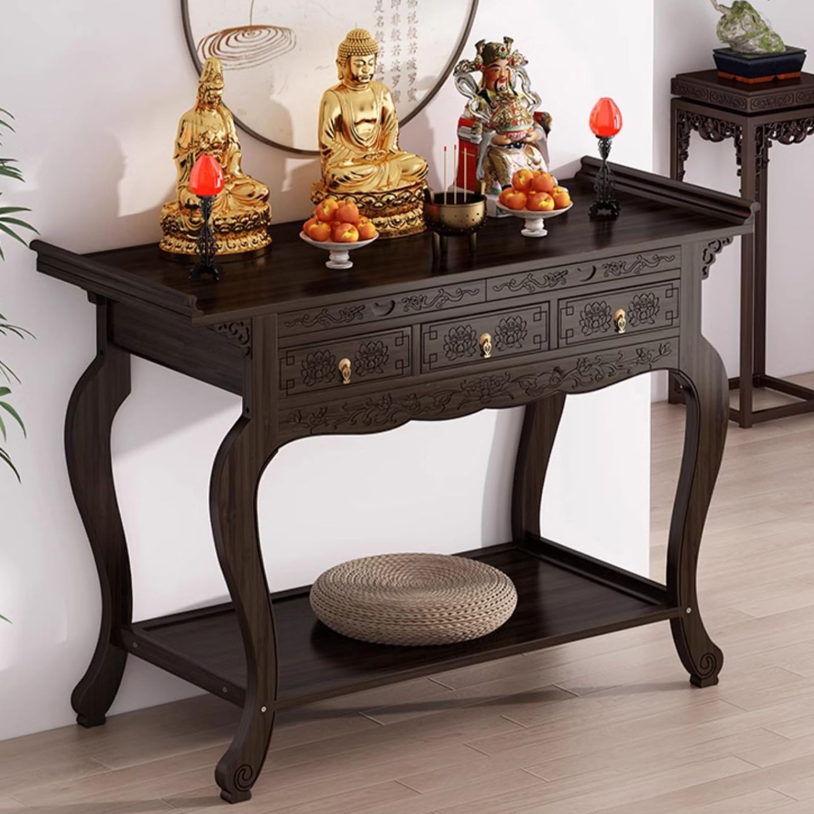 Table d'autel de méditation bouddhiste pour ranger vos objets sacrés de Puja