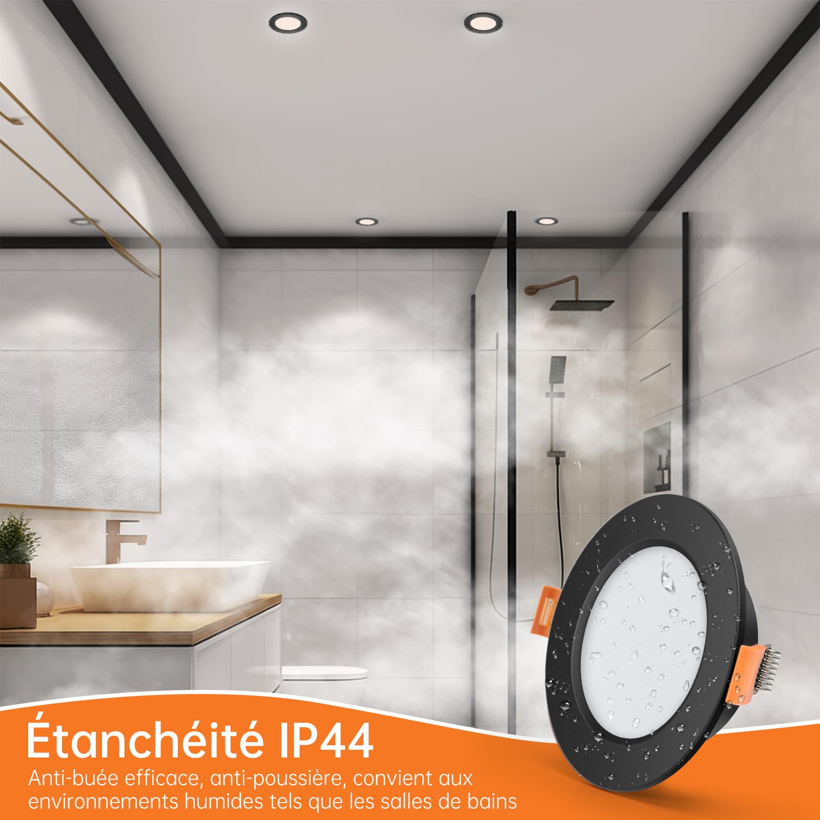Tomosu Spot LED Encastrable Noir Extra Plat 5W 450Lumen 4000K Blanc Neutre IP44 Diamètre 98mm Lot de 10