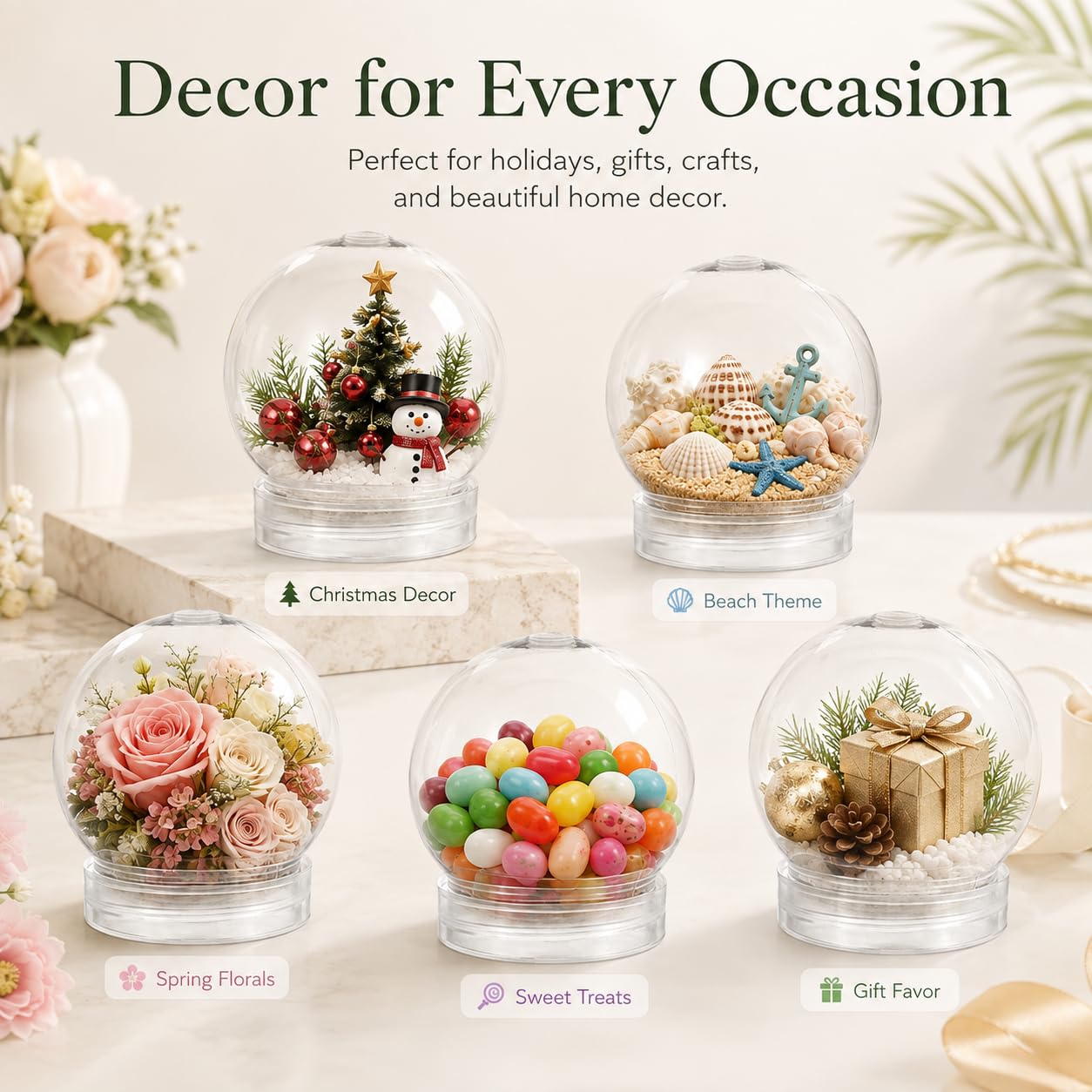 Alipis Lot de 10 boules à neige en plastique de 10,2 cm avec bouchons à dévisser - Boules à neige à remplir - Pour loisirs créatifs, décoration d'intérieur B