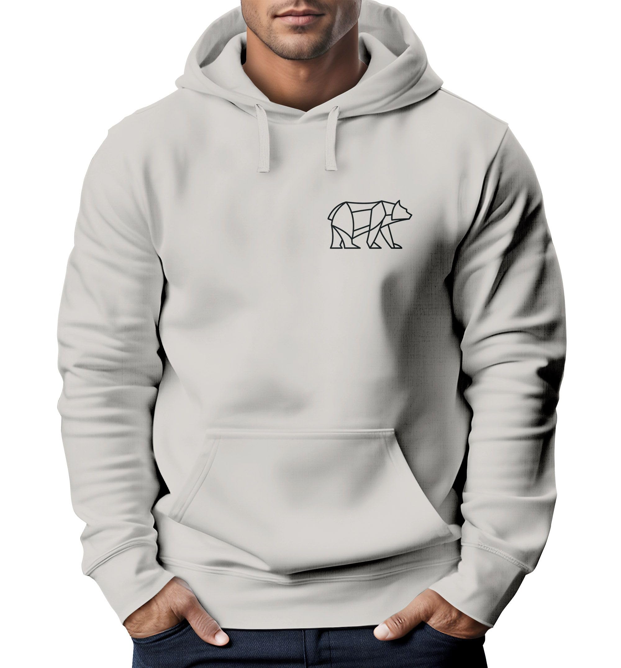 Neverless® Hoodie Herren Print Polygon Bär Natur Outdoor Kapuzenpullover Fashion Streetstyle