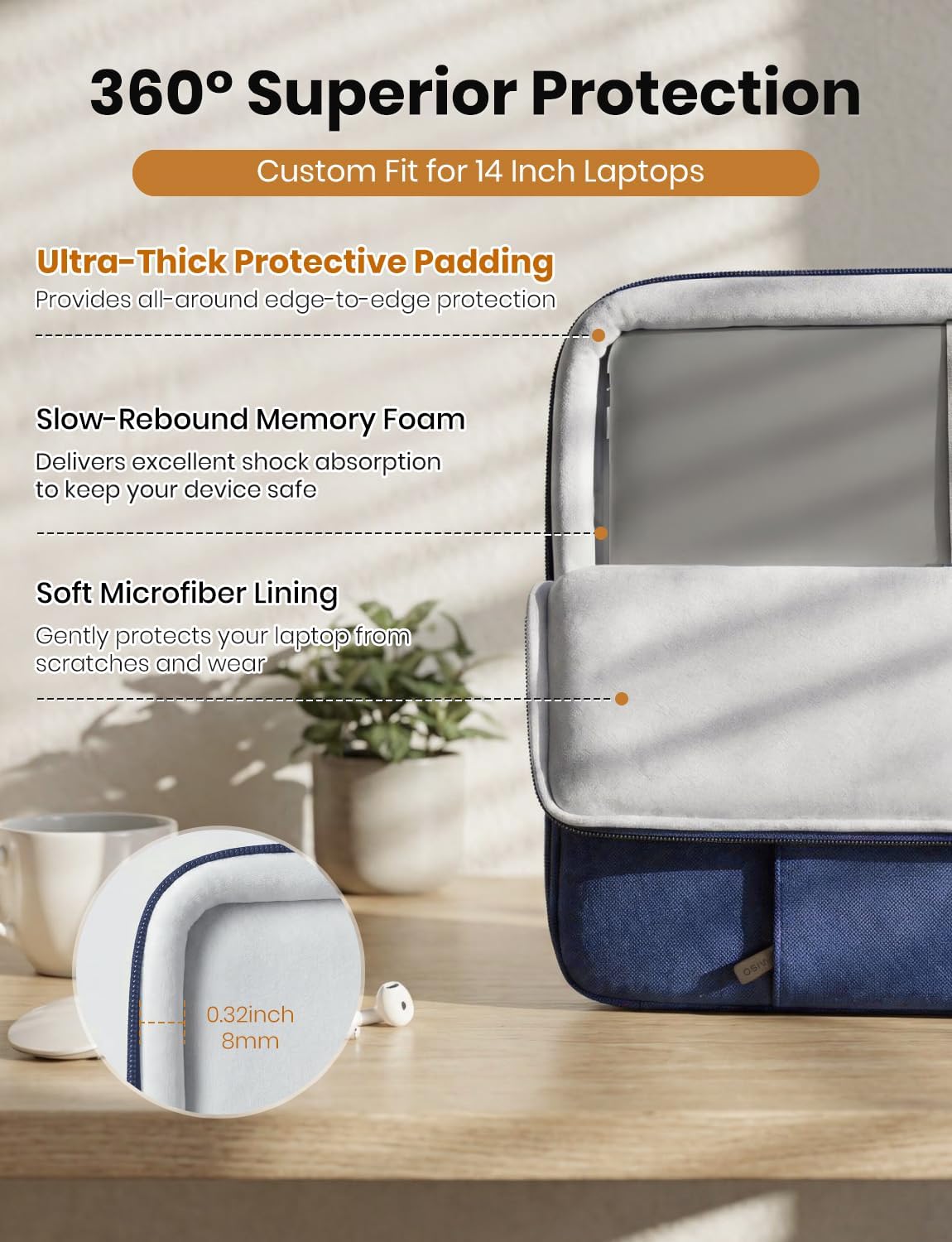 DOMISO Laptop Case Laptop Sleeve Cover Compatible with 15 inch MacBook Air M4/A3241 2025, M3/A3114,M2/A2941,15 inch MacBook Pro A1990 A1707,Compatible with Dell XPS 15 Plus with Small Case,Navy