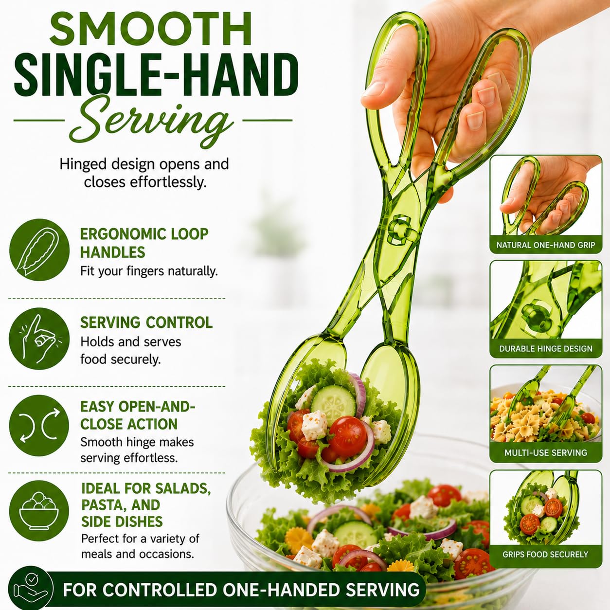 HIC Salad Tong - Toss & Serve Salads Easily -2