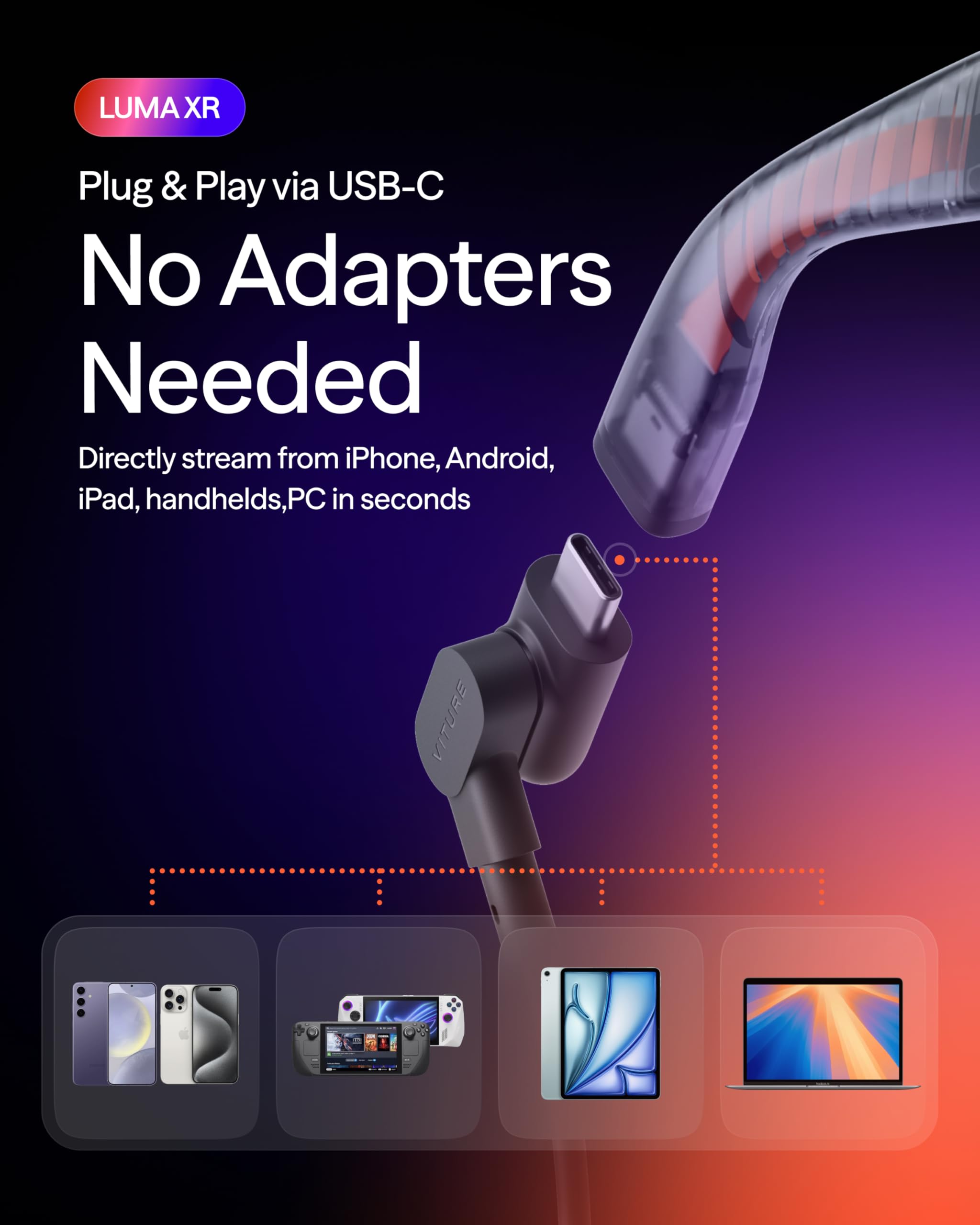 VITURE Luma AR/XR Gafas - Pantalla 146” Ultra Nítida 1200p, 50° FOV, 3Dof, Película Electrocrómica, Gafas Inteligentes con iPhone 17/16/15, Android, Mac, PC, Consolas Portátiles, Switch, Switch 2