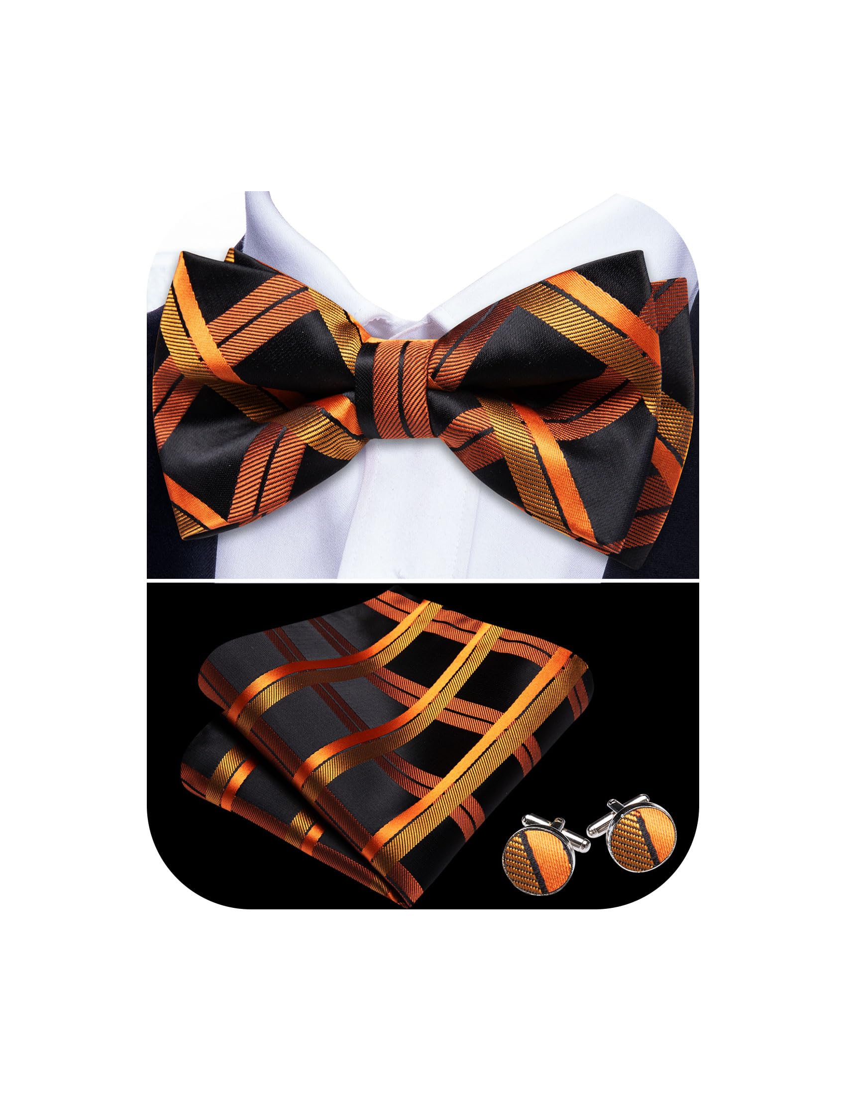 Barry.Wang Paisley Striped Bow Tie for Men Silk Pre-Tied Bowtie Set
