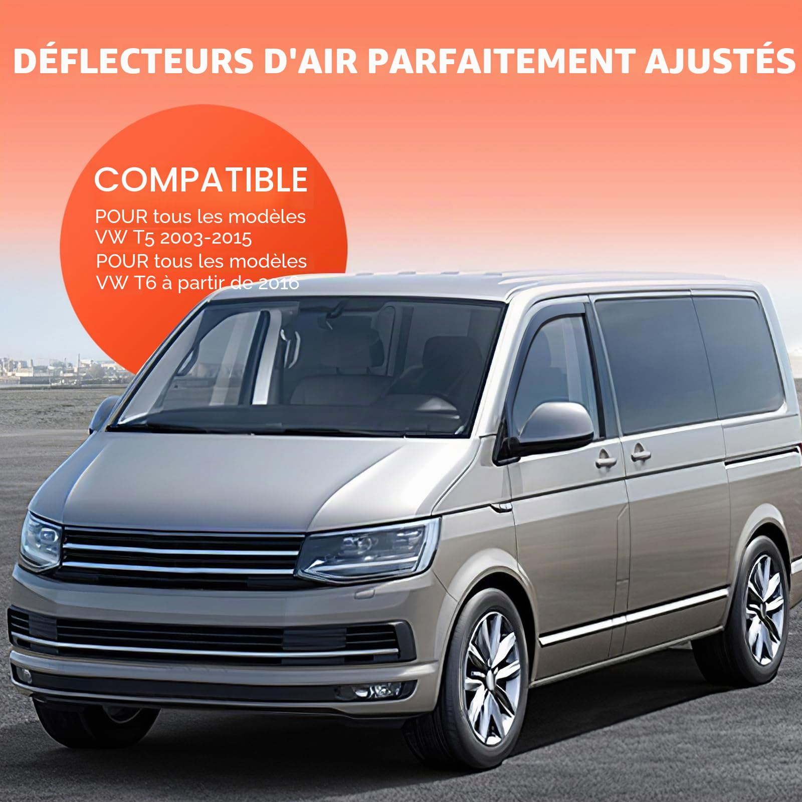 GEARMONSTER Lot de 2 déflecteurs d'air compatibles avec Volkswagen T5 2003-2015 & T6 à partir de 2016 Fenêtre de voiture Protection contre la pluie Déflecteurs de pluie intégrés Déflecteurs d'air