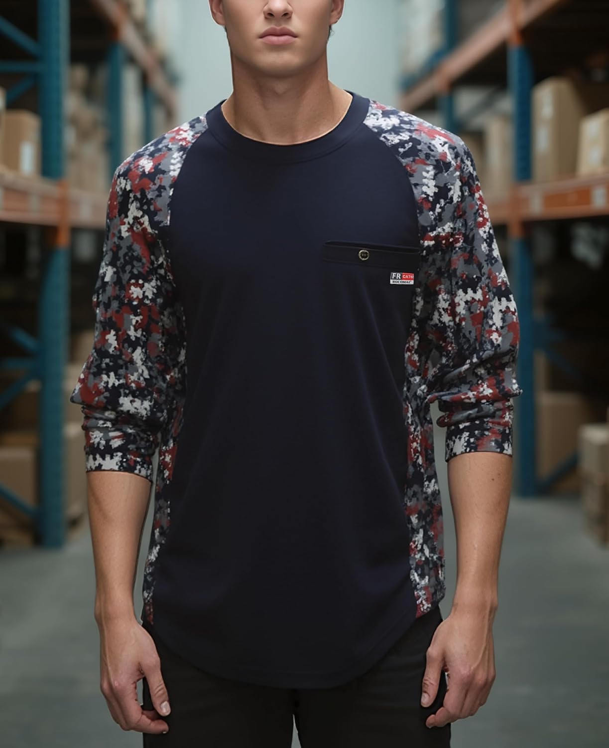 BOCOMAL FR Shirts Crewneck Camo Two-Tone 5.5oz Lightweight Melt Pocket Flame Resistant Long Sleeve Welding Shirt - Image 3