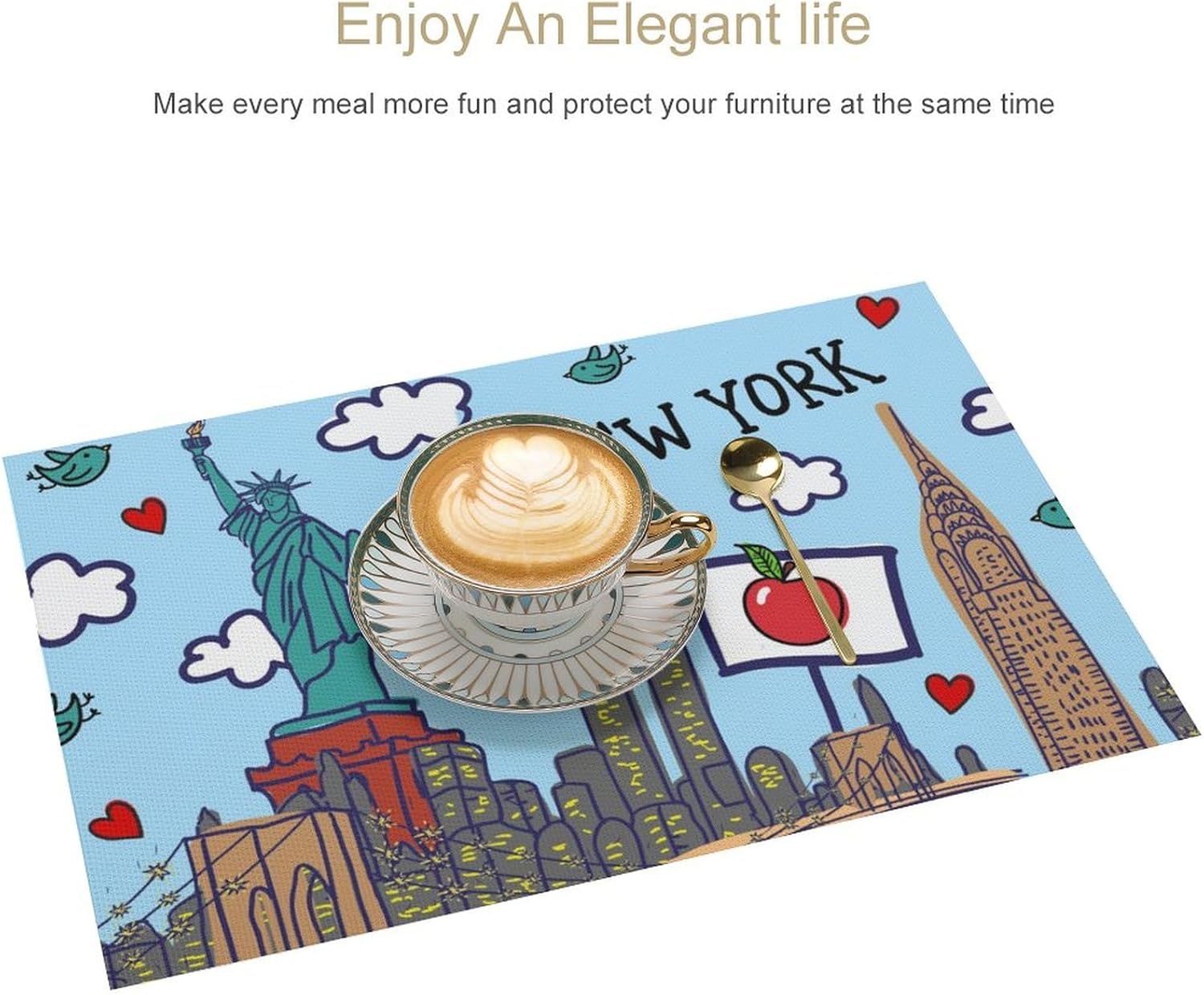 I Love New York Printed PVC Placemats Set Place Mat Dining Table Decor Gifts for Wedding Party Home Restaurant 4 PCS
