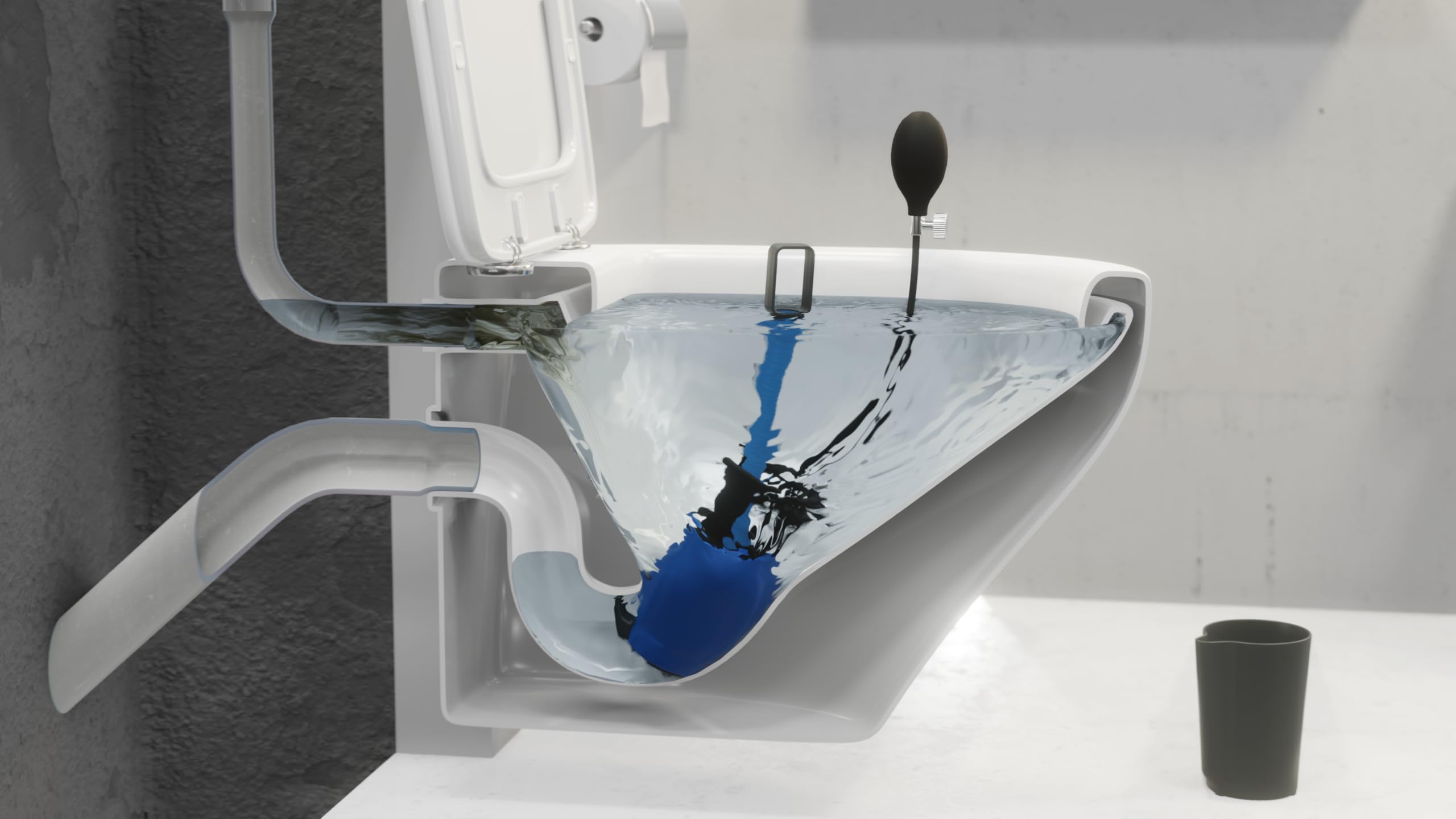 WC Reinigungsgerät mit Absperrblase und Überlaufschlauch, Toilettenverschluss zum Einweichen bis unter den WC Rand gegen Kalk und Urinstein