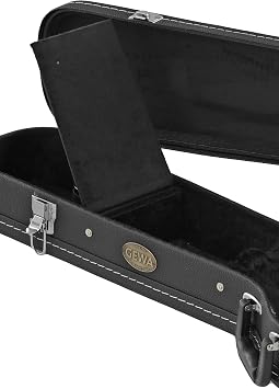 GEWA Guitar Case LP Model Flat Top Economy - Wooden Core - Flat Lid - Matte Black Faux Leather Cover - Chrome Locks - Accessory Compartment - Black Velvet Interior - Plastic Handle