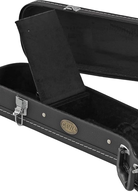 GEWA Guitar Case LP Model Flat Top Economy - Wooden Core - Flat Lid - Matte Black Faux Leather Cover - Chrome Locks - Accessory Compartment - Black Velvet Interior - Plastic Handle