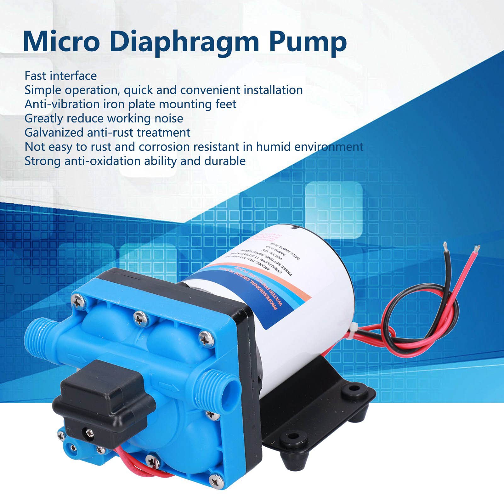 Pompa Membranowa DC, Elektryczna, Wysokociśnieniowa, Samozasysająca, o Wydajności 11,3 L/min, 3,0 GPM (F42-101-055-101 (12V))