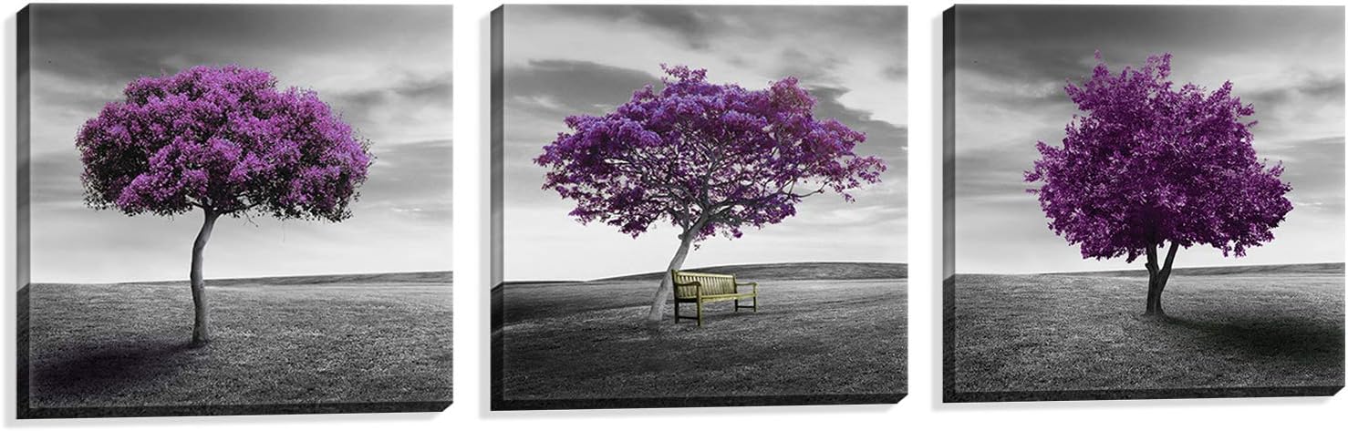 NUOLAN Canvas Print 3 Panels PURPLE TREES Modern Landscape Framed Canvas Wall Art -P3L3030-003